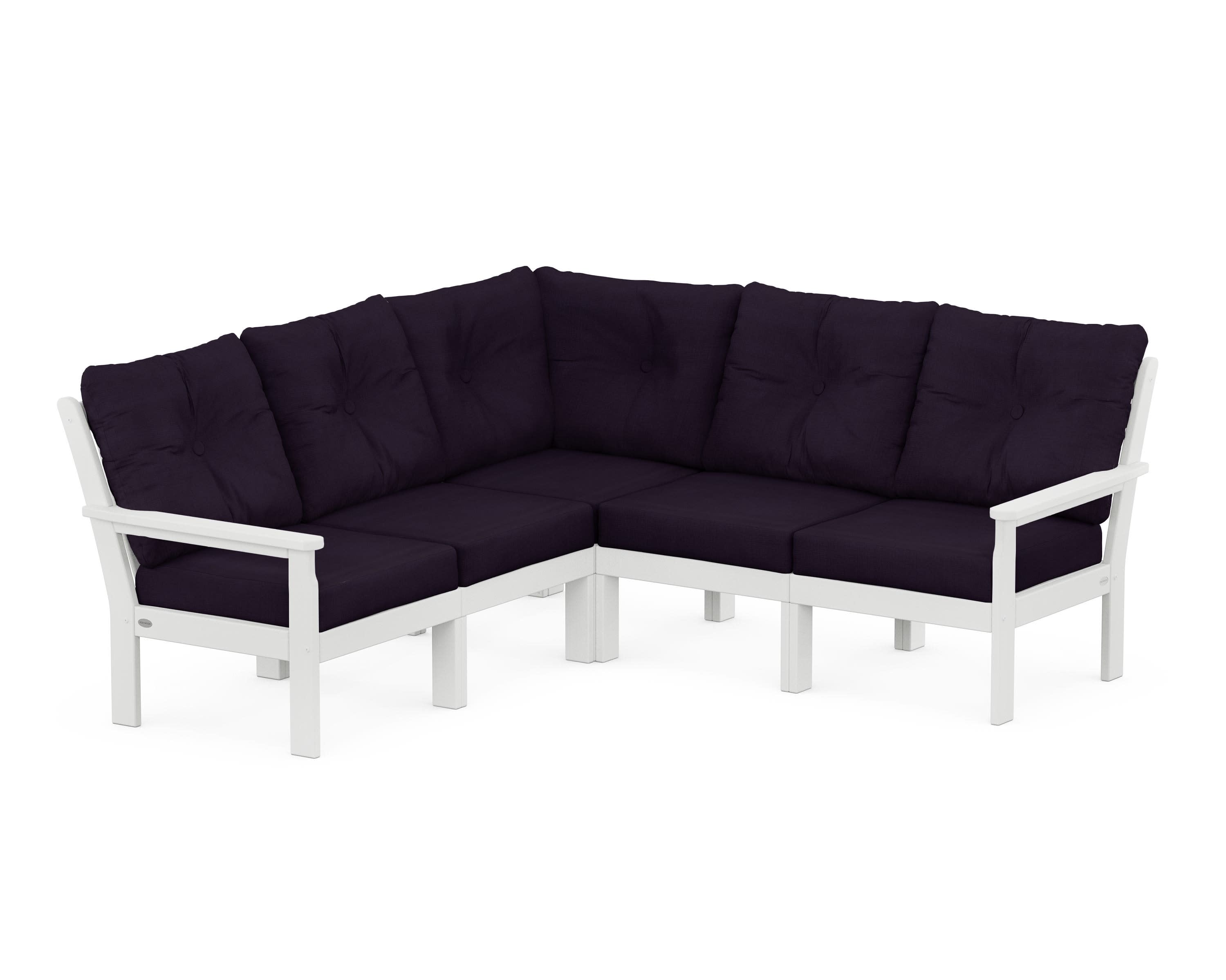 Vineyard 5-Piece Sectional in White / Navy Linen