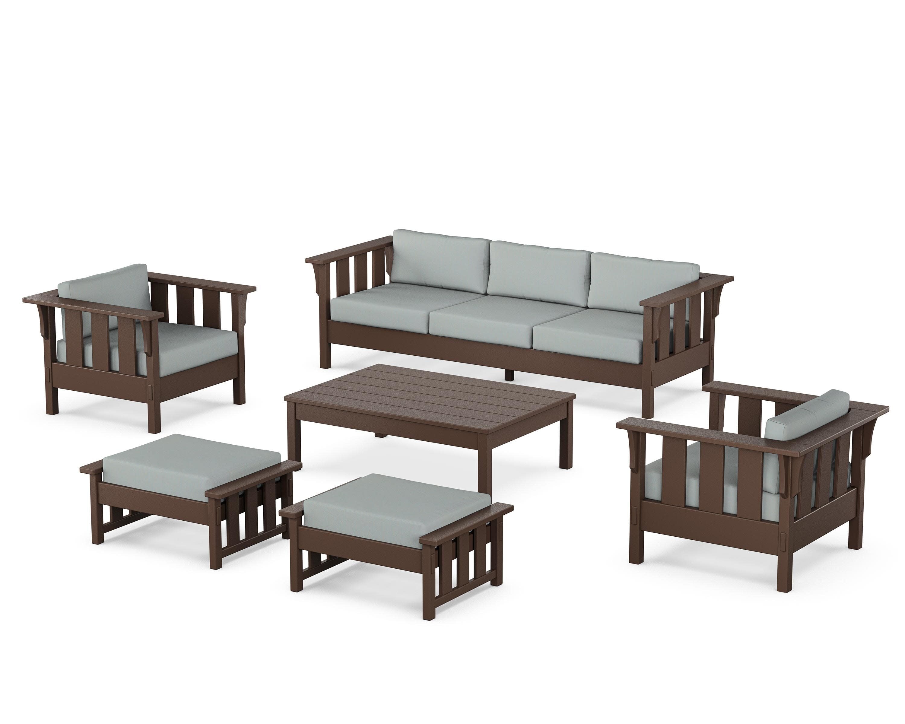 Acadia 6-Piece Lounge Sofa Set in Mahogany / Spa