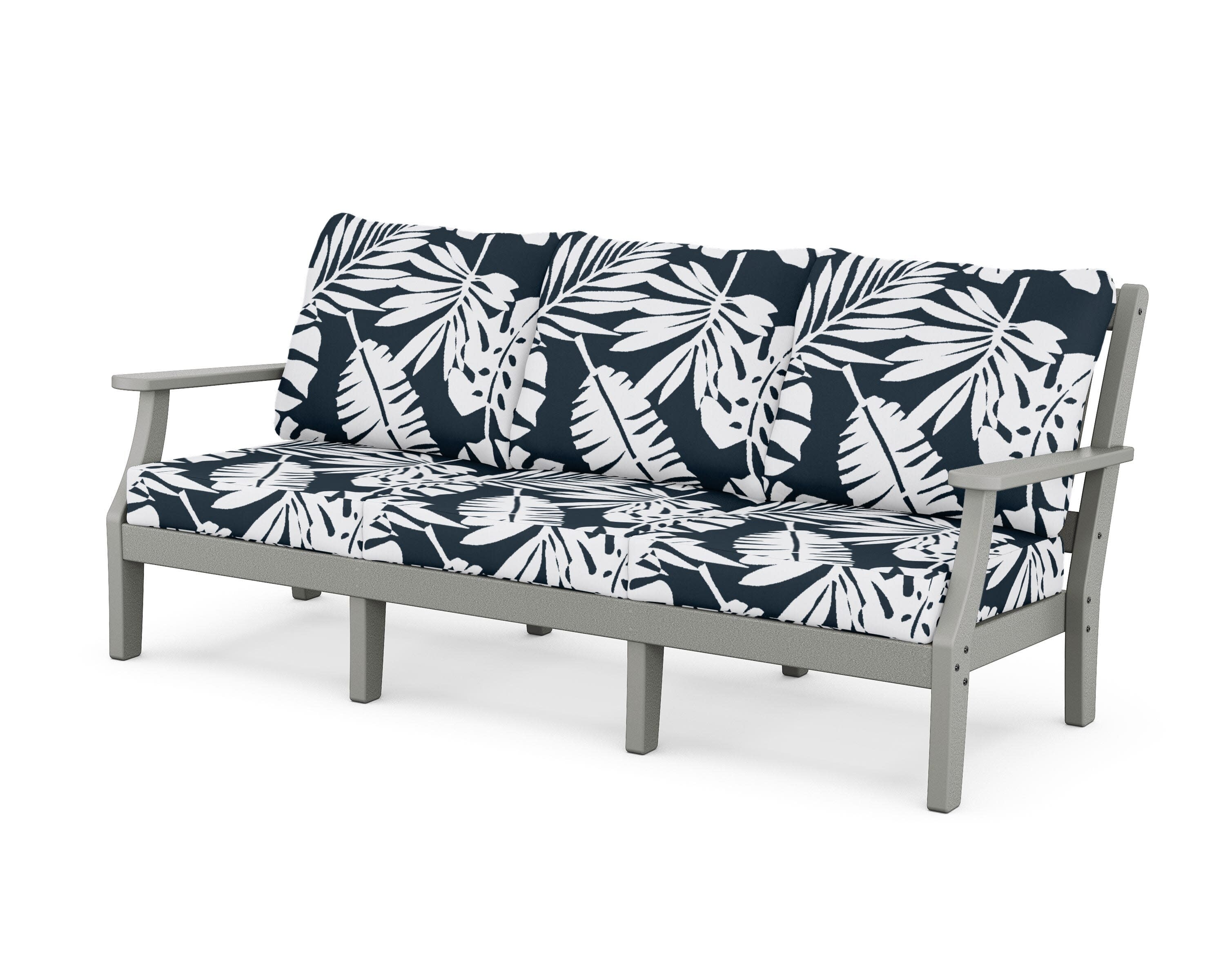 Chinoiserie Deep Seating Sofa in Slate Grey / Leaf Marine Indigo