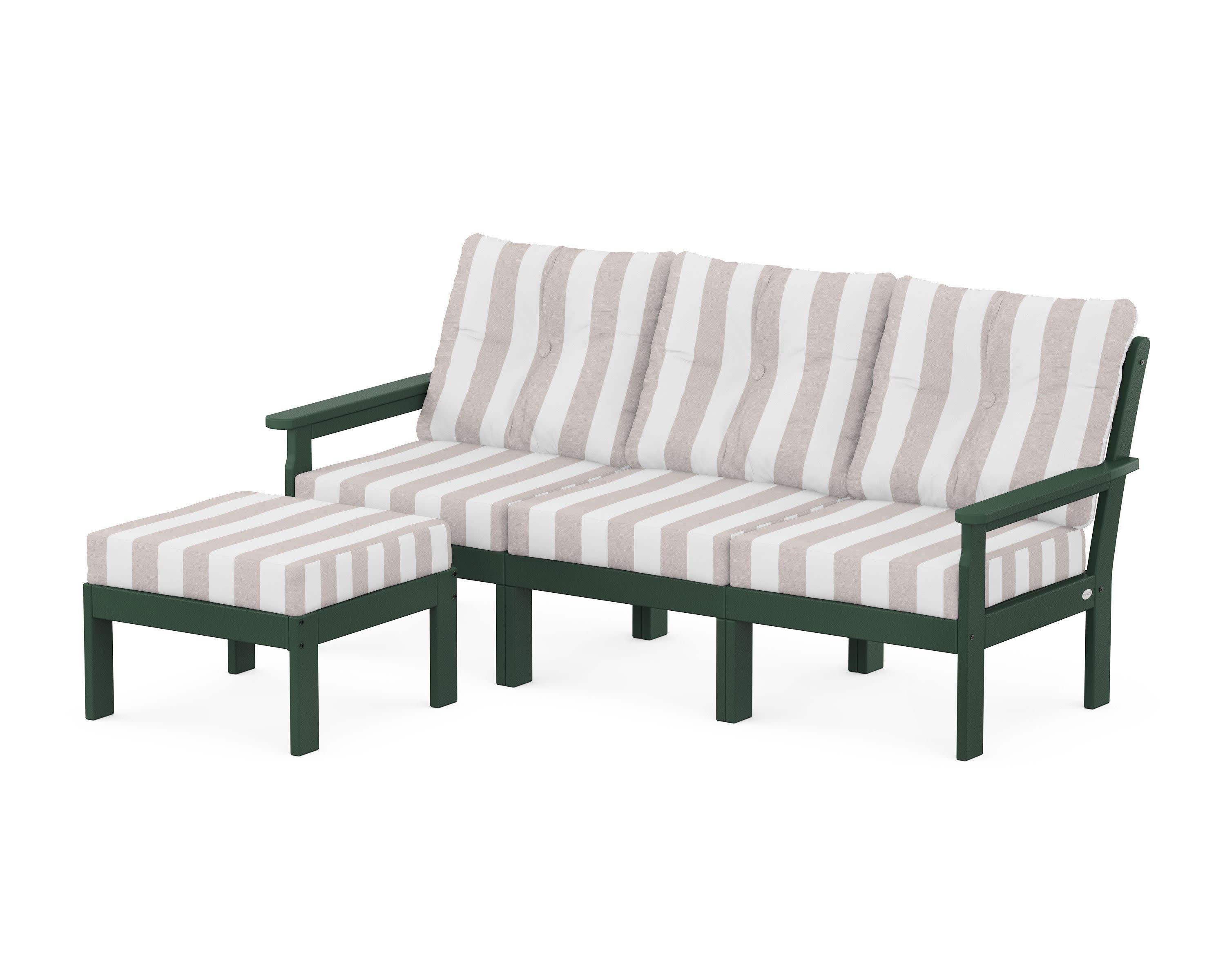 Vineyard 4-Piece Sectional with Ottoman in Green / Cabana Stripe Dune Burlap