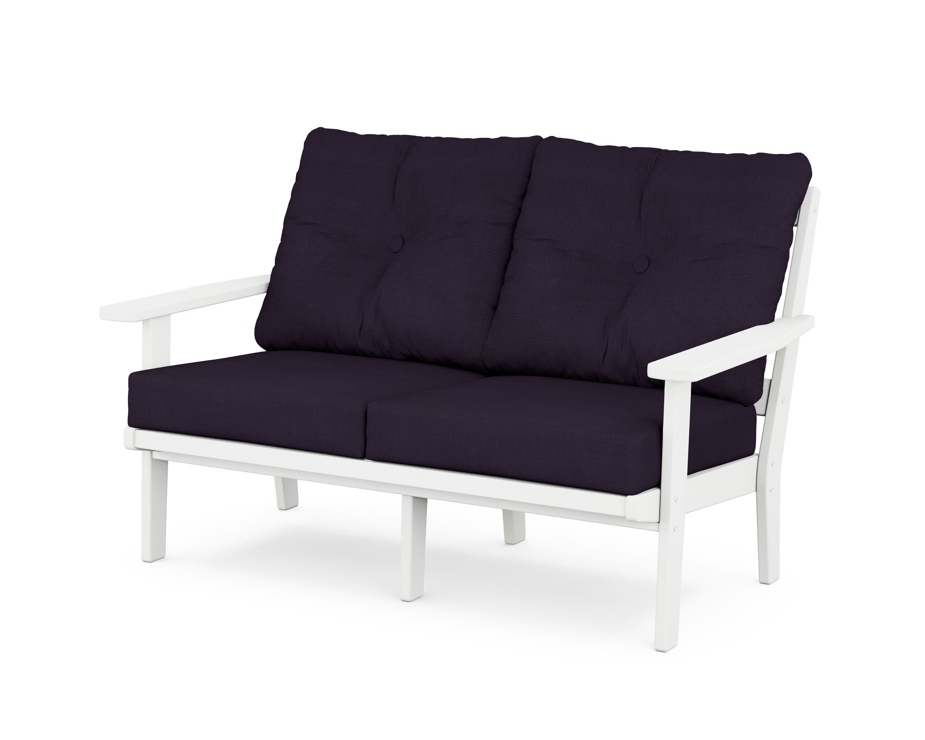 Oxford Deep SeatingLoveseat in White / Navy Linen