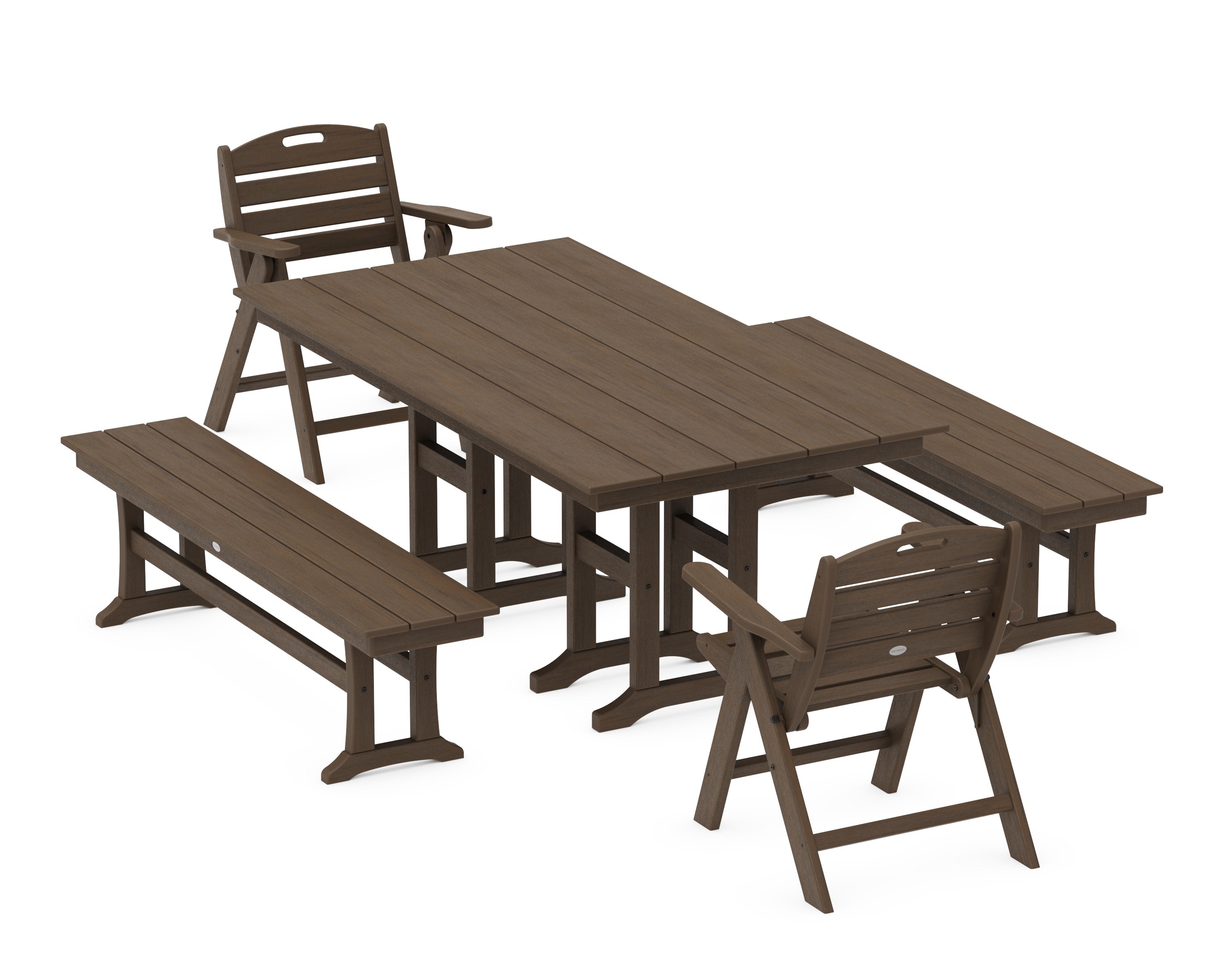 Nautical Lowback 5-Piece Farmhouse Dining Set with Benches in Kona