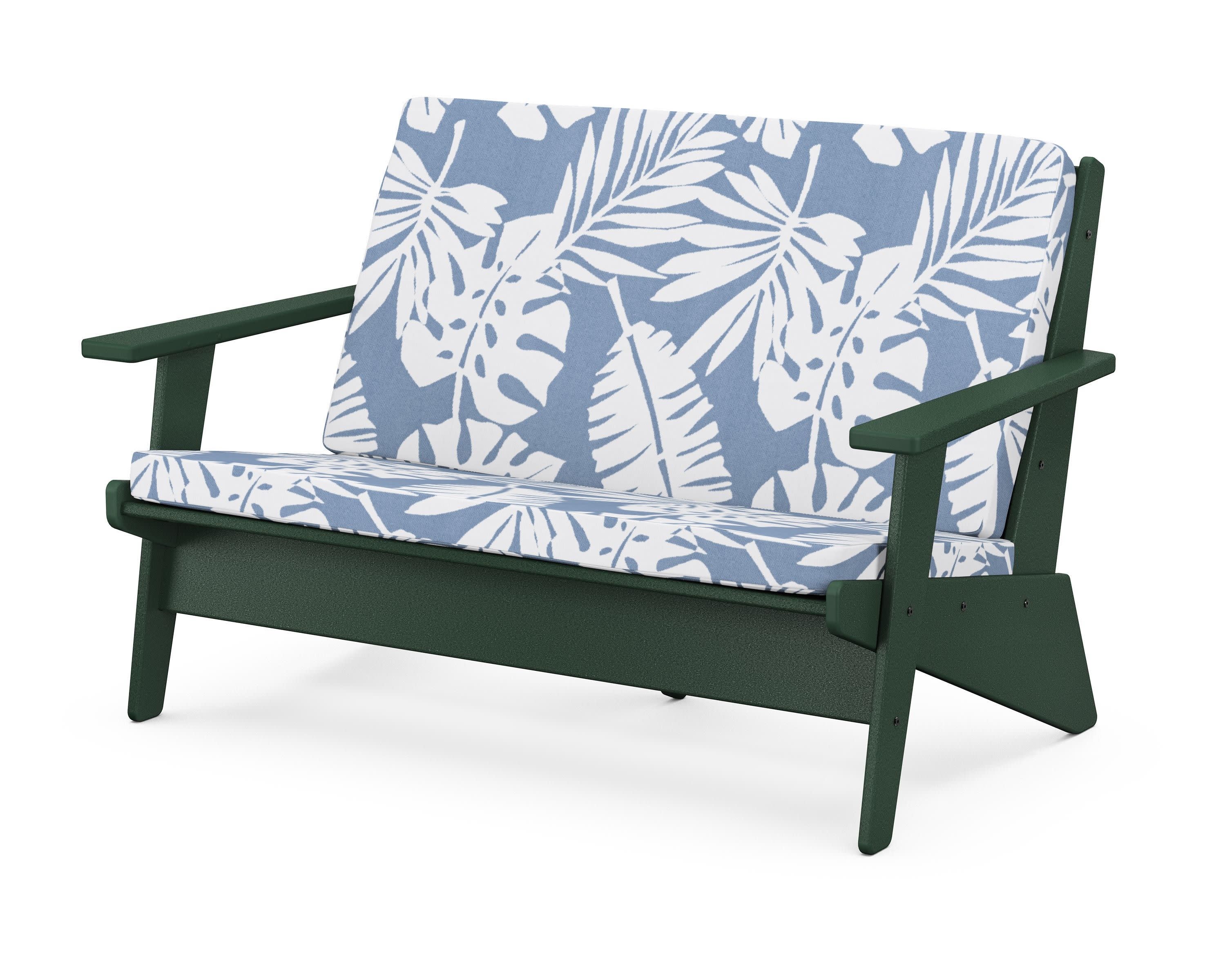 Riviera Modern Lounge Loveseat in Green / Leaf Sky Blue