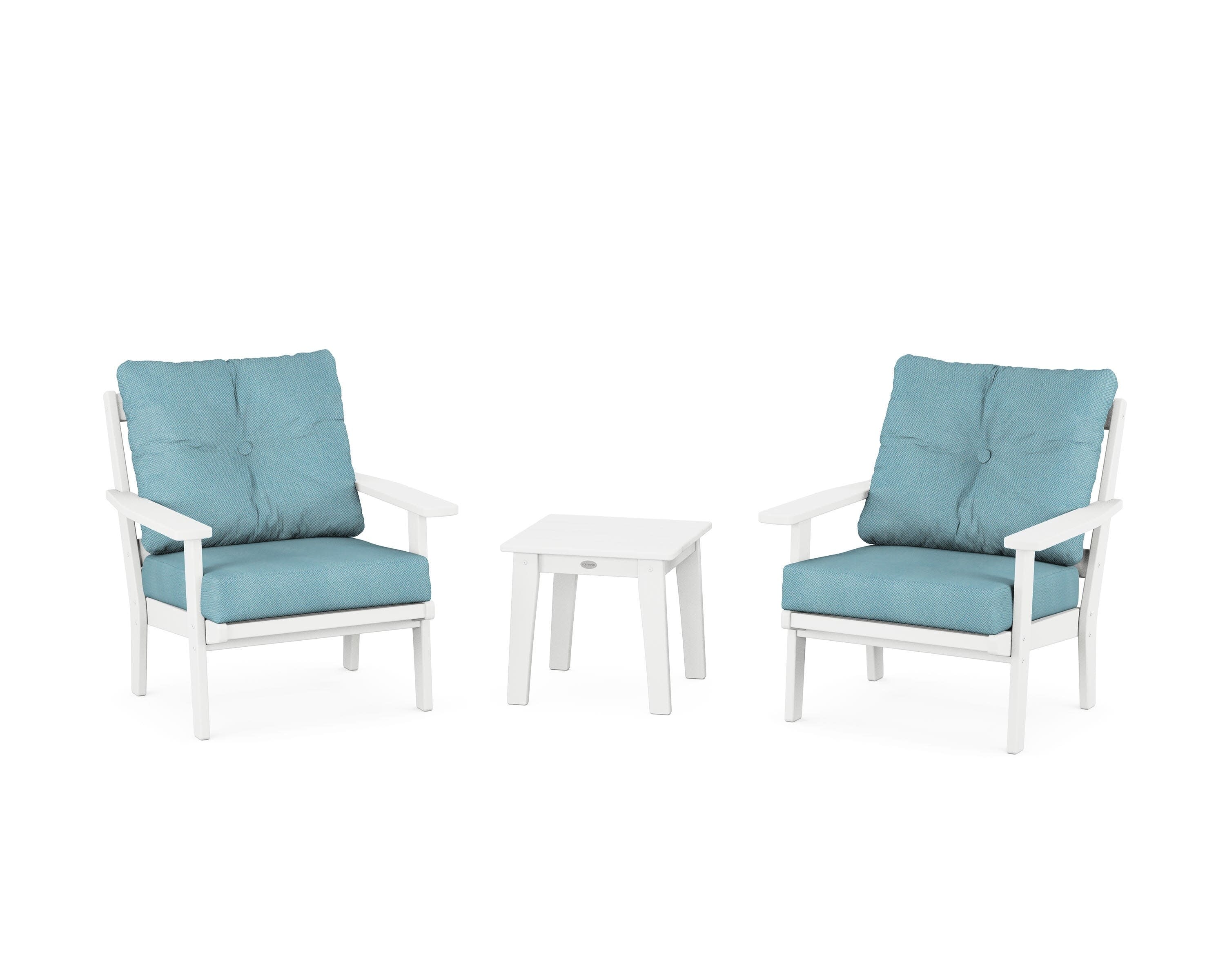 Prairie 3-Piece Deep Seating Set in White / Lattice Sky Blue