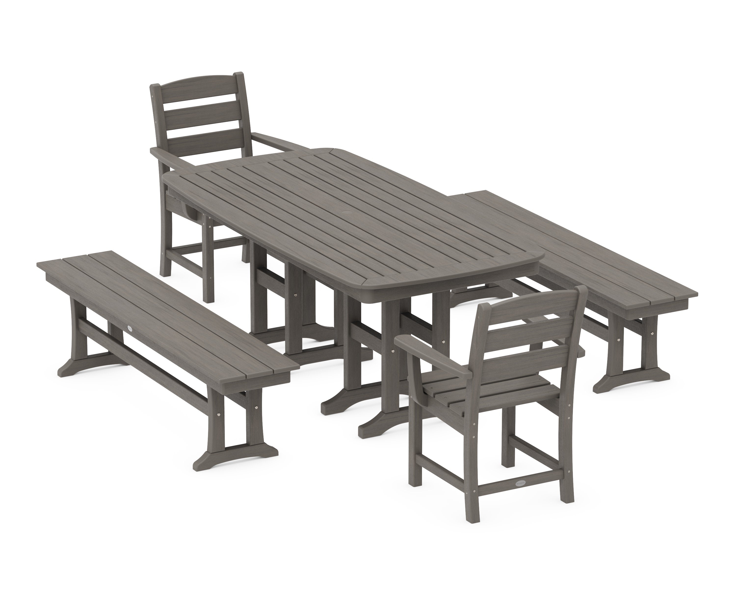 Lakeside 5-Piece Dining Set with Benches in Driftwood