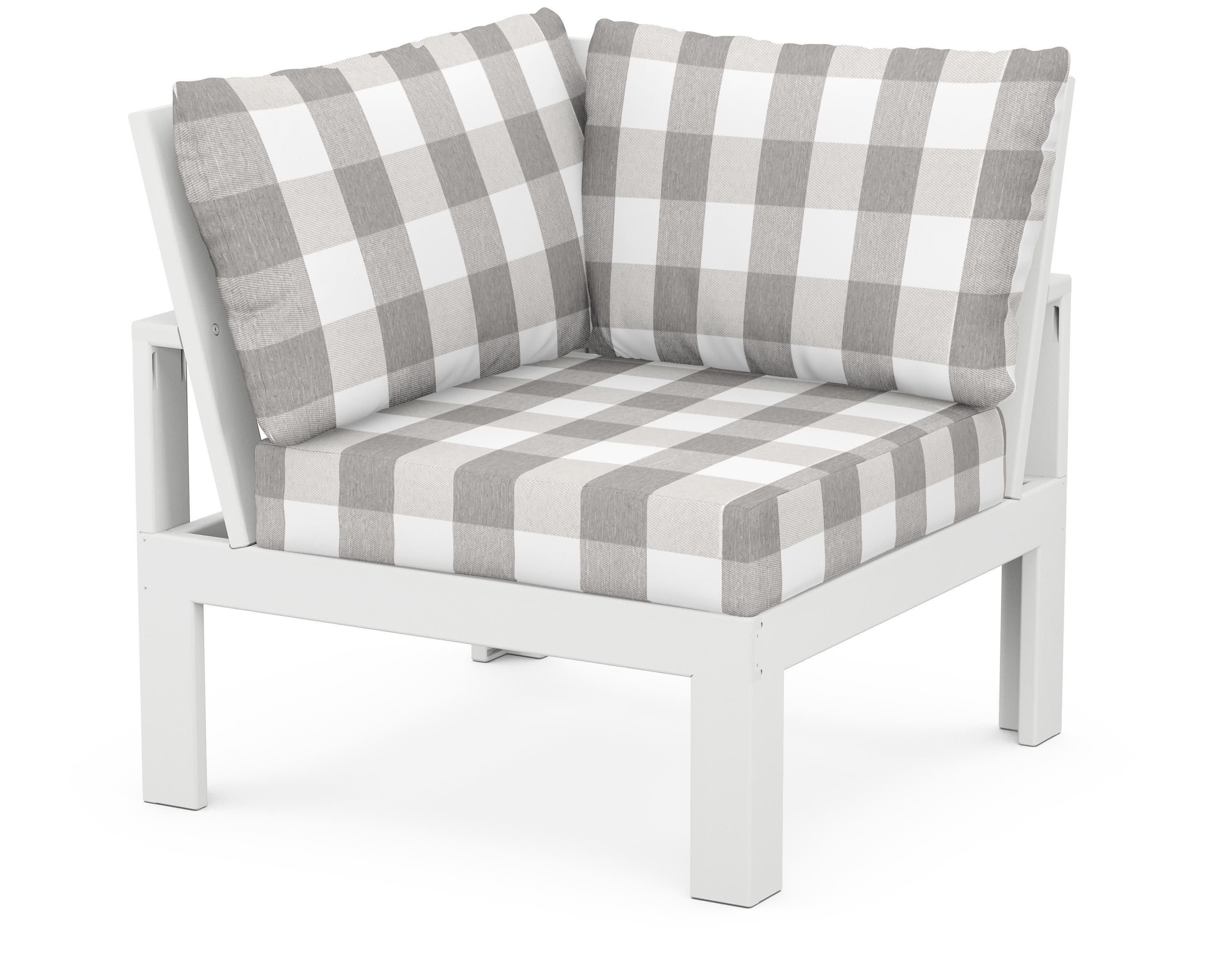 Modular Corner Chair in White / Buffalo Plaid Grey Mist