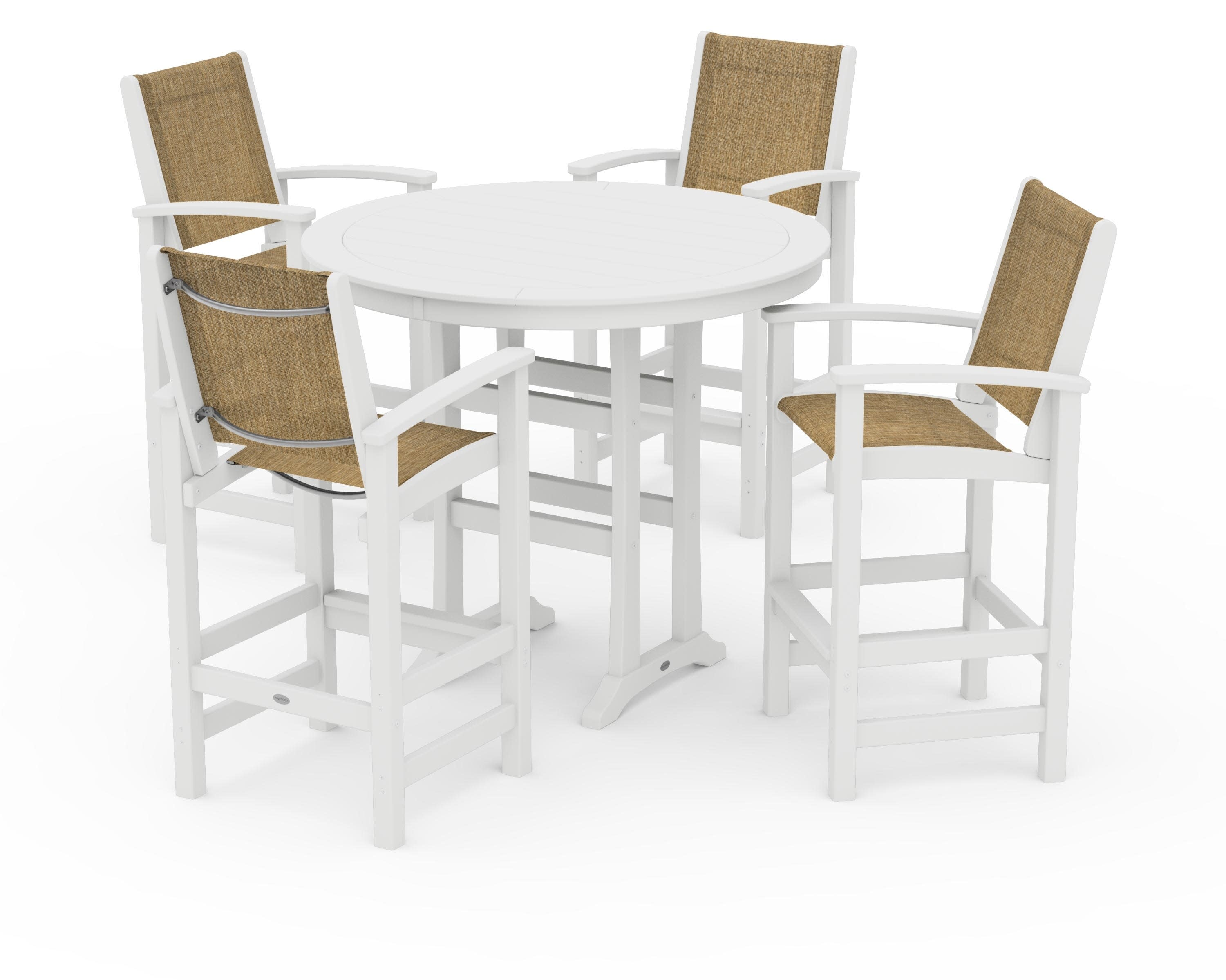 Coastal 5-Piece Nautical Trestle Bar Set in White / Burlap Sling
