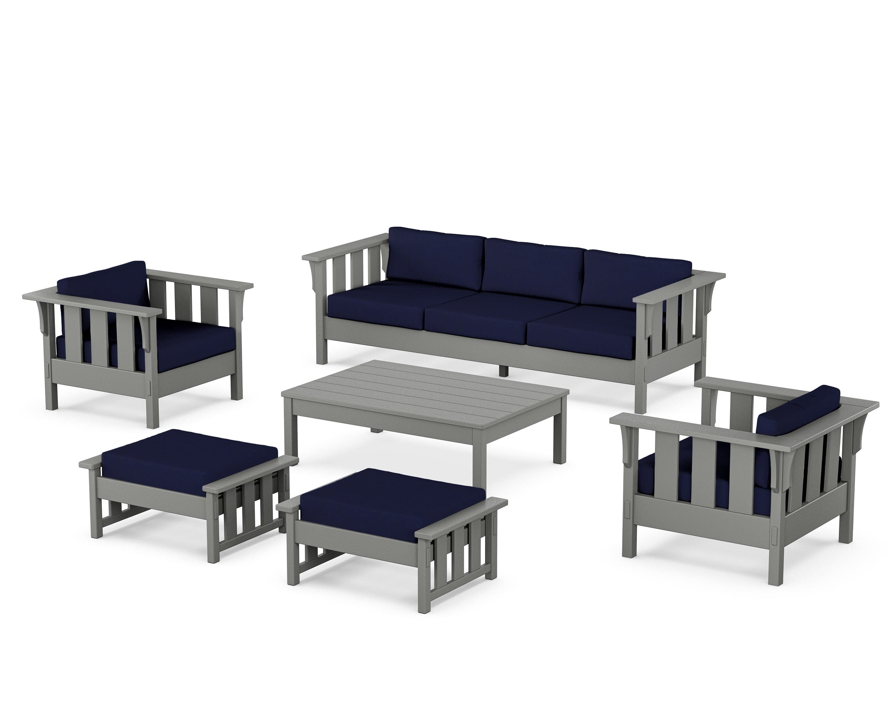 Acadia 6-Piece Lounge Sofa Set in Slate Grey / Navy