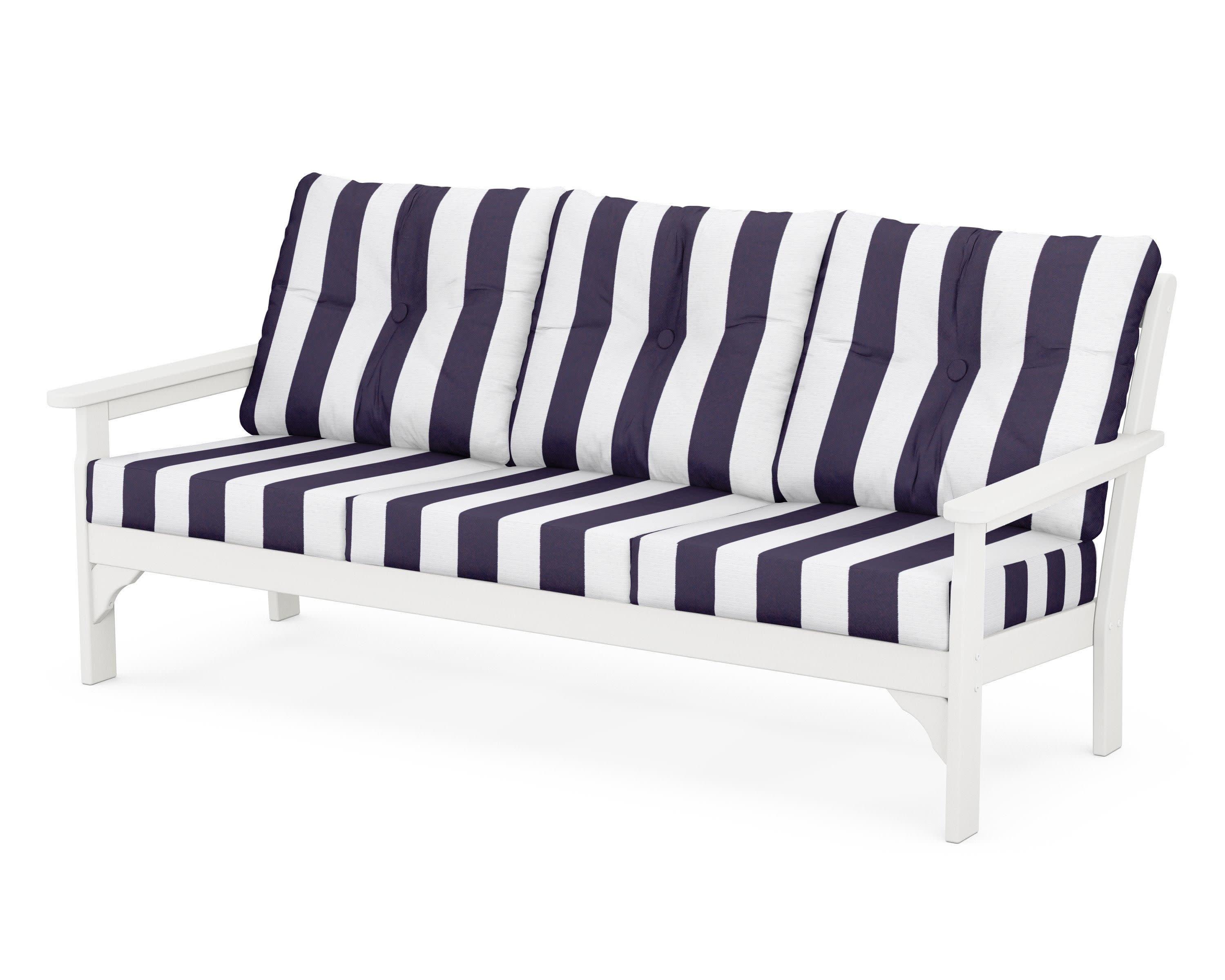 Vineyard Deep Seating Sofa in Vintage White / Cabana Stripe Navy