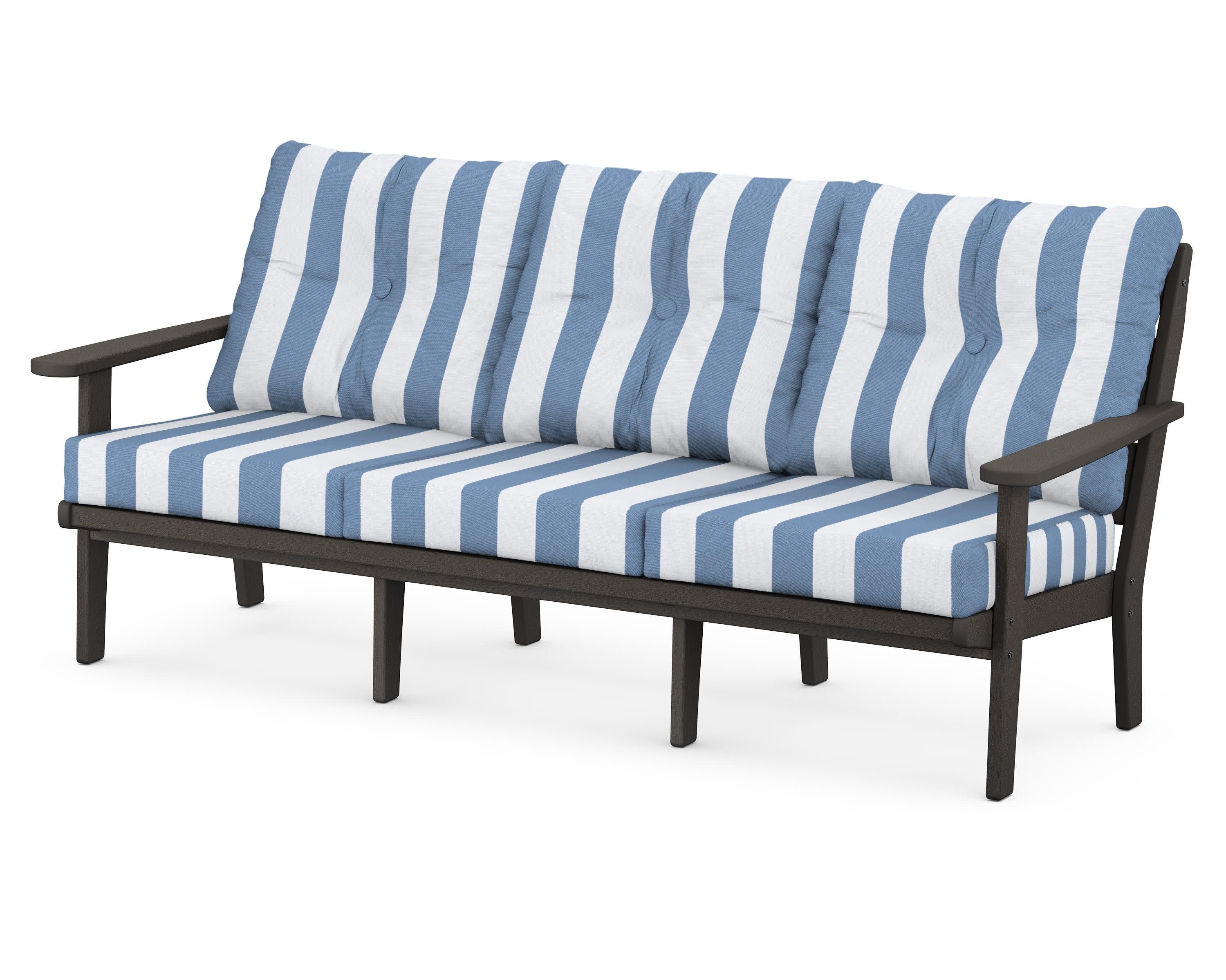 Lakeside Deep Seating Sofa in Vintage Coffee / Cabana Stripe Sky Blue