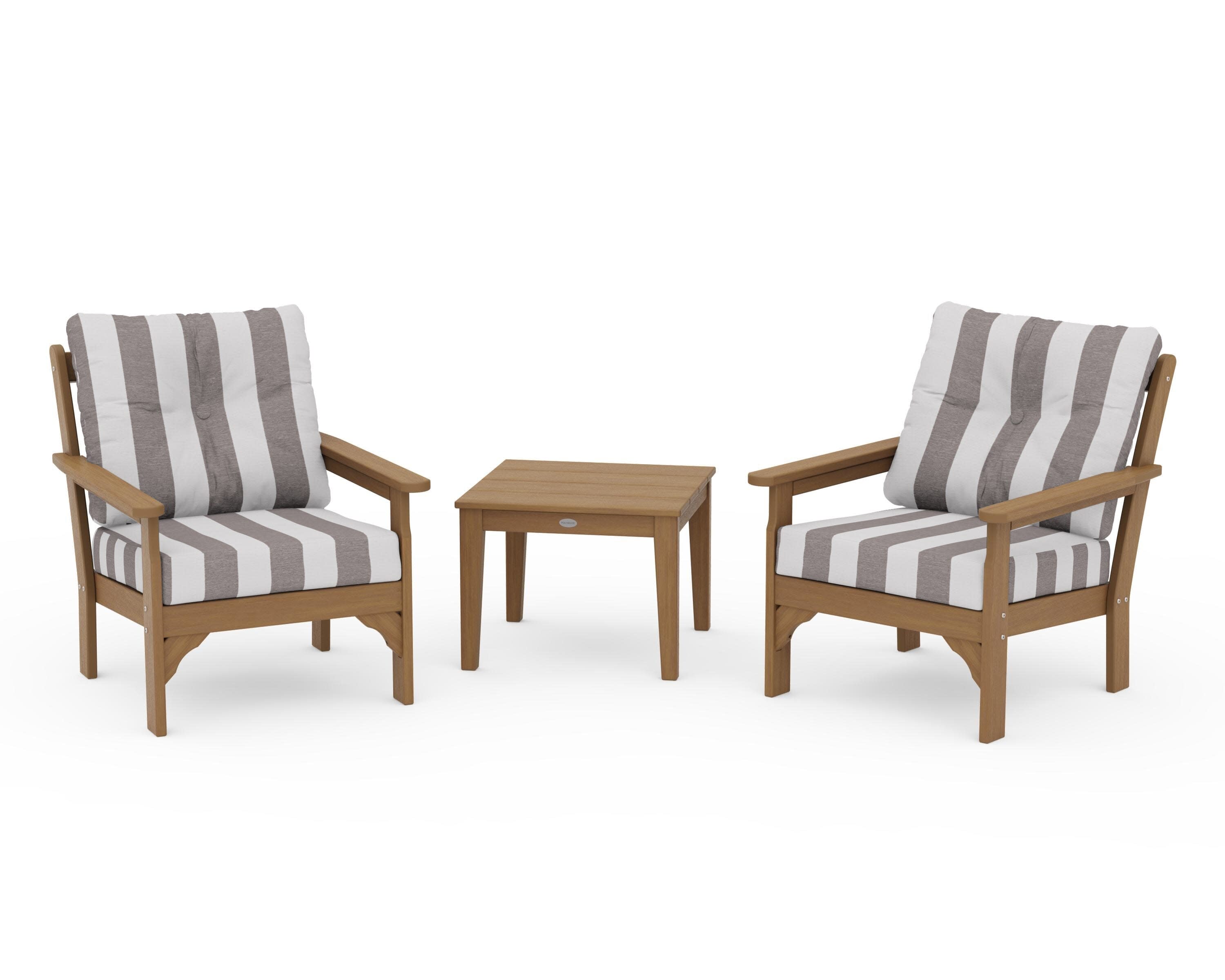 Vineyard 3-Piece Deep Seating Set in Natural / Cabana Stripe Grey Mist