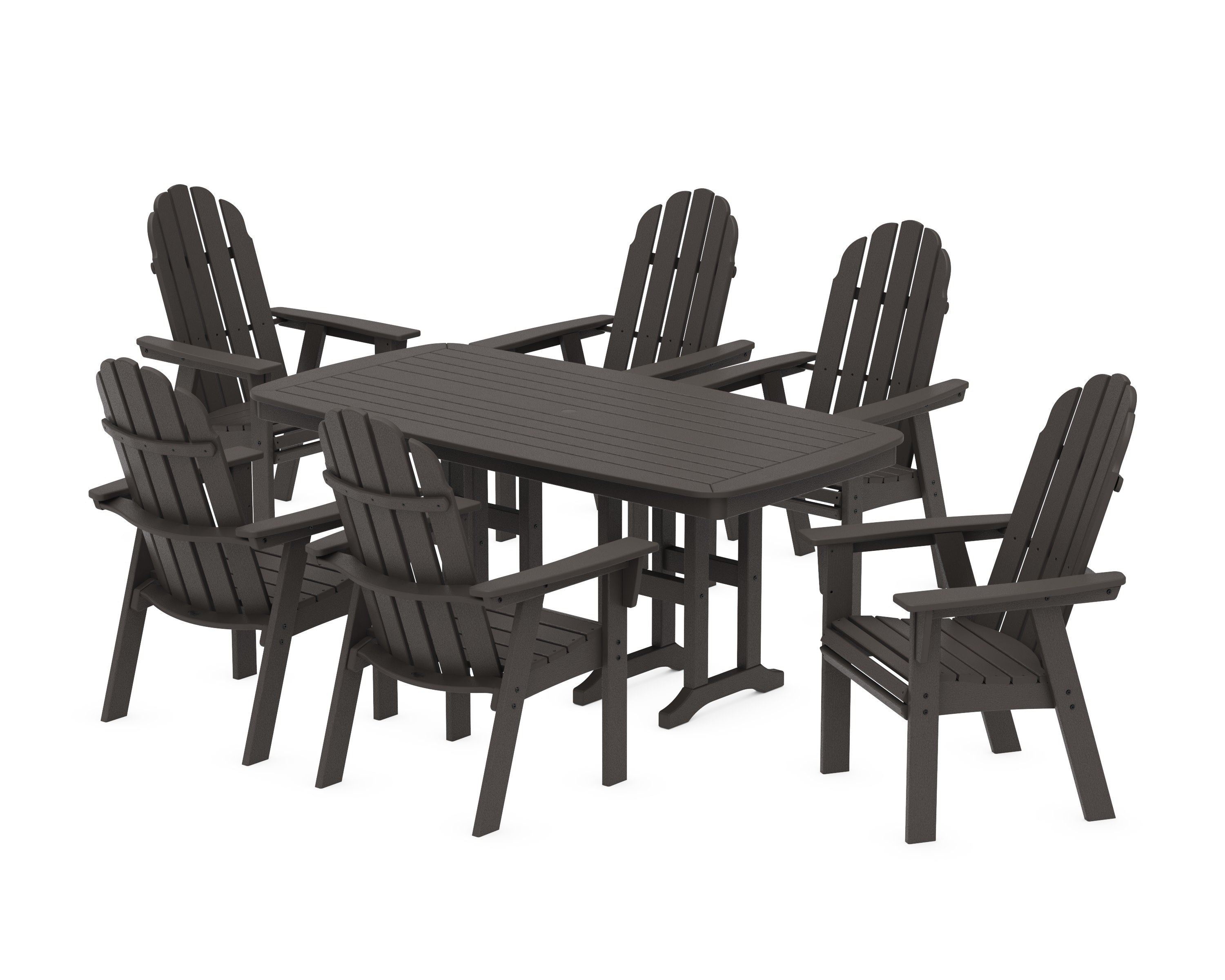 Vineyard Curveback Adirondack Chair 7-Piece Dining Set in Vintage Coffee