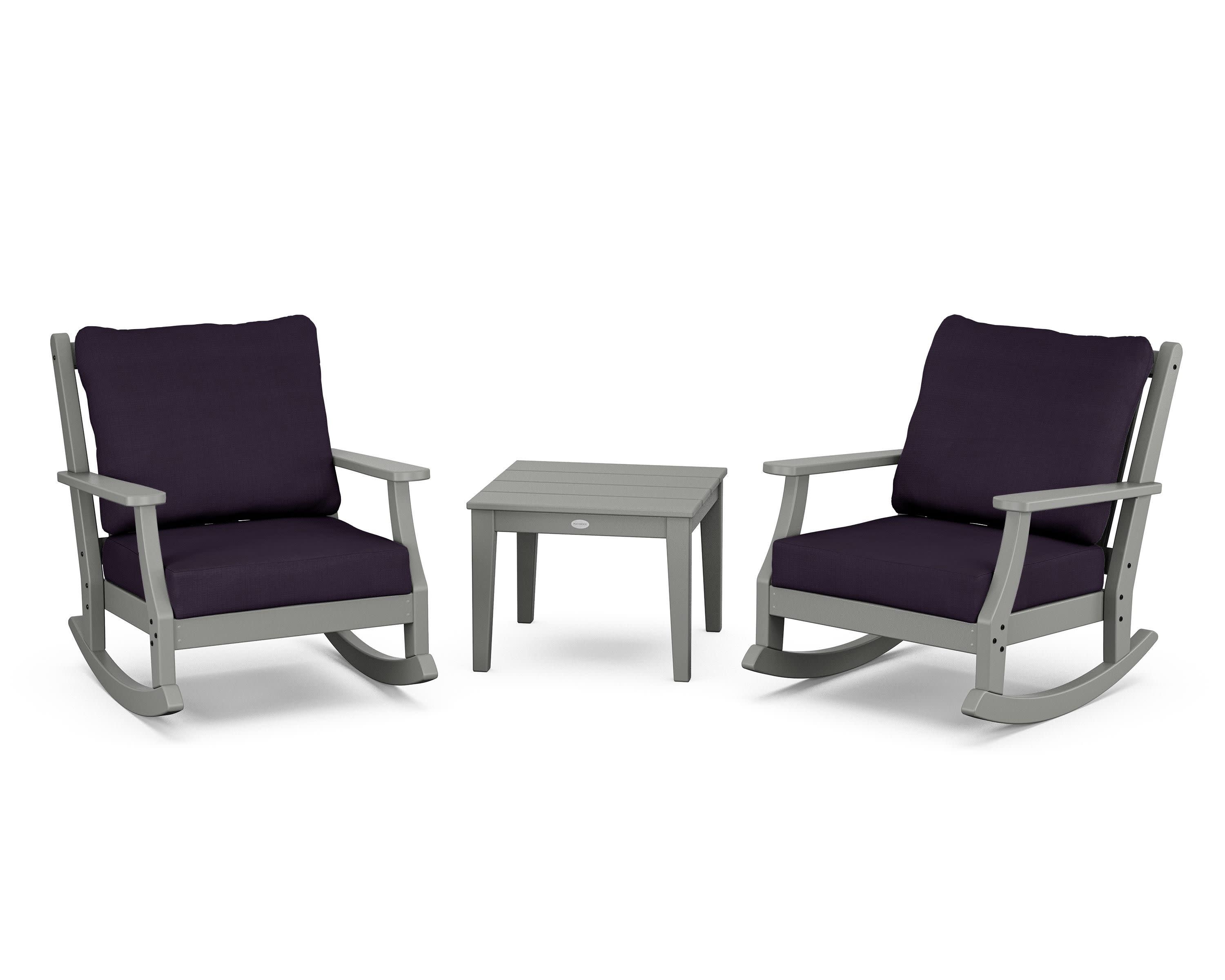 Wovendale 3-Piece Deep Seating Rocker Set in Slate Grey / Navy Linen