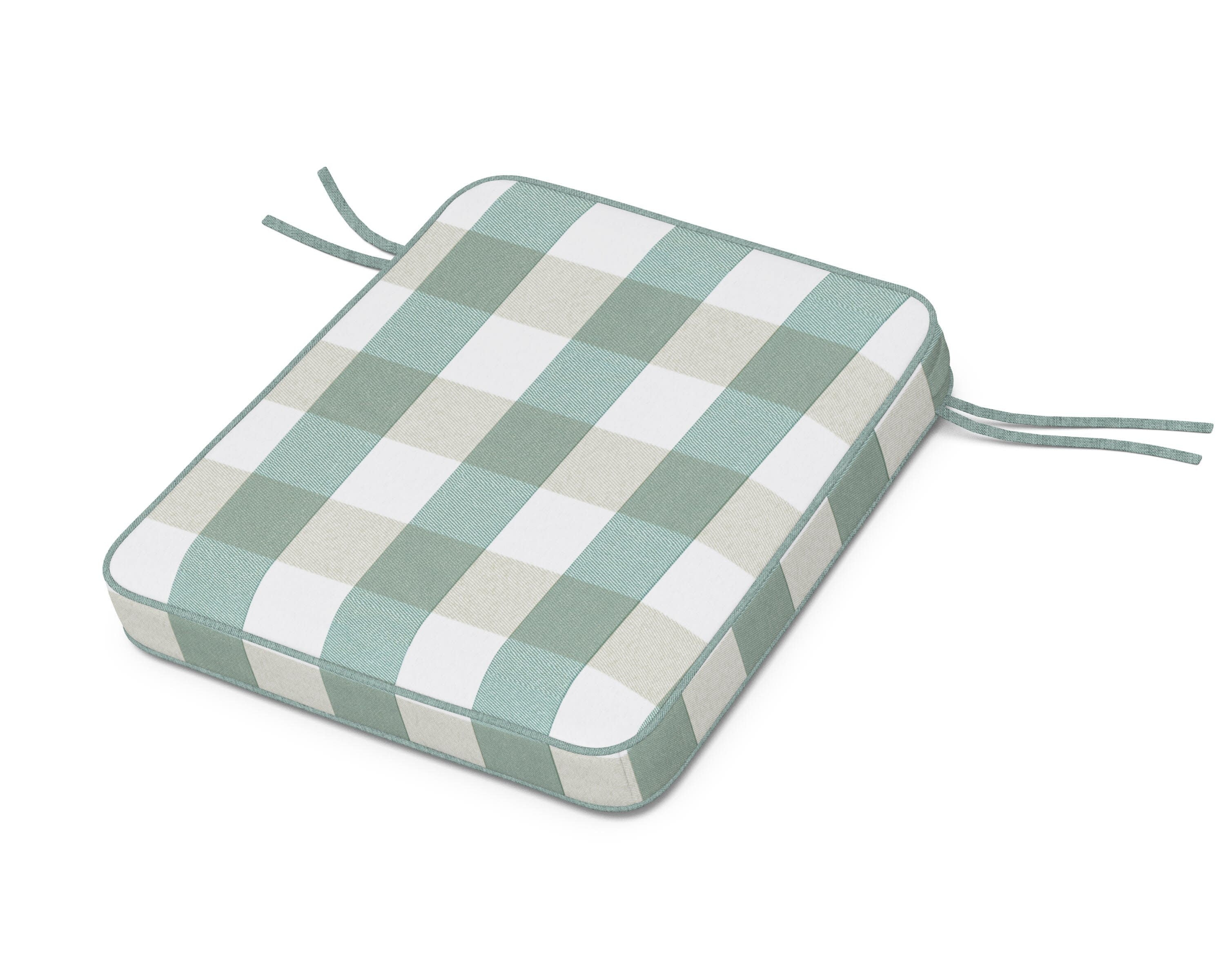 Chinoiserie Rocker Seat Cushion in Buffalo Plaid Glacier Spa