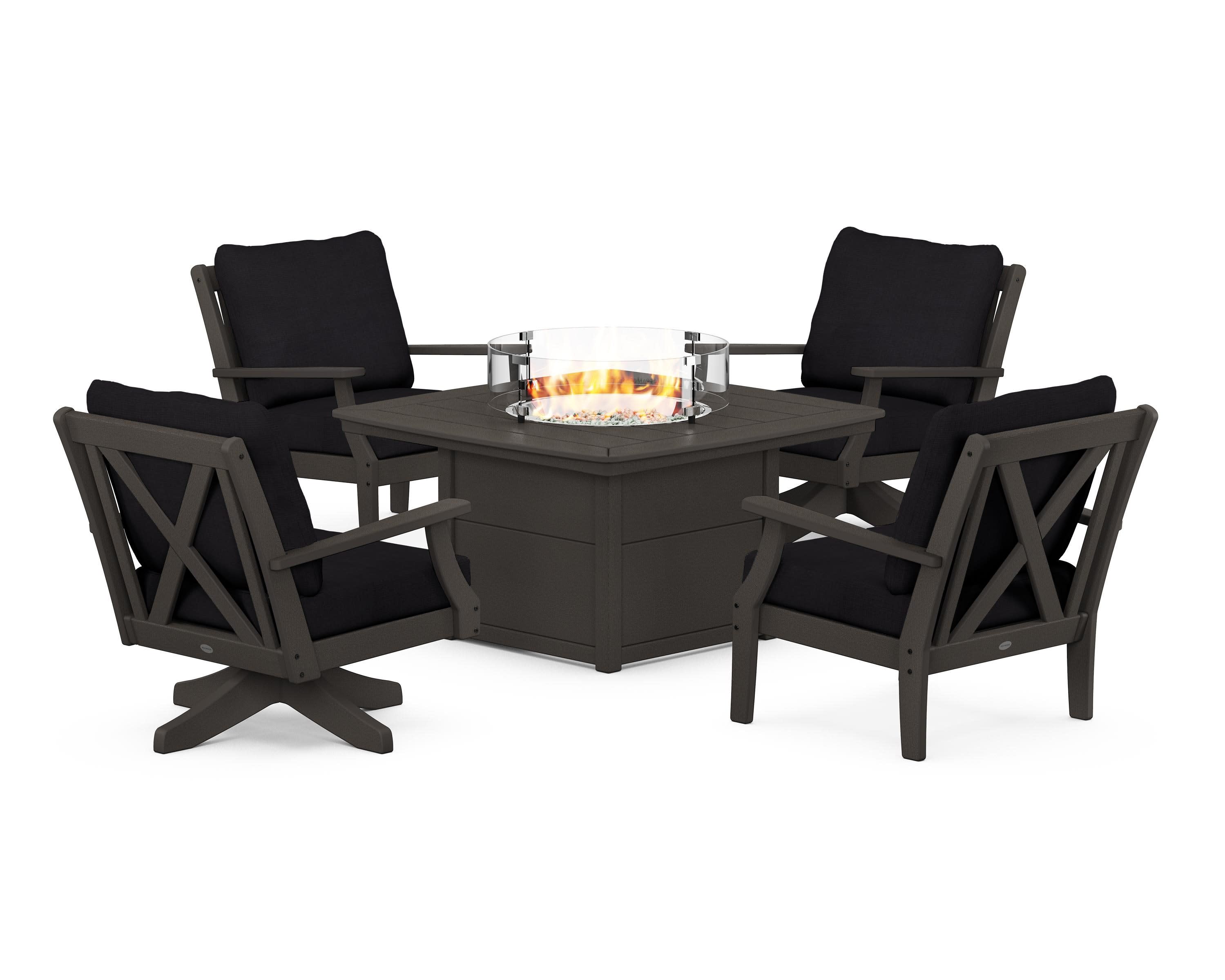 Braxton 5-Piece Deep Seating Set with Fire Table in Vintage Coffee / Midnight Linen