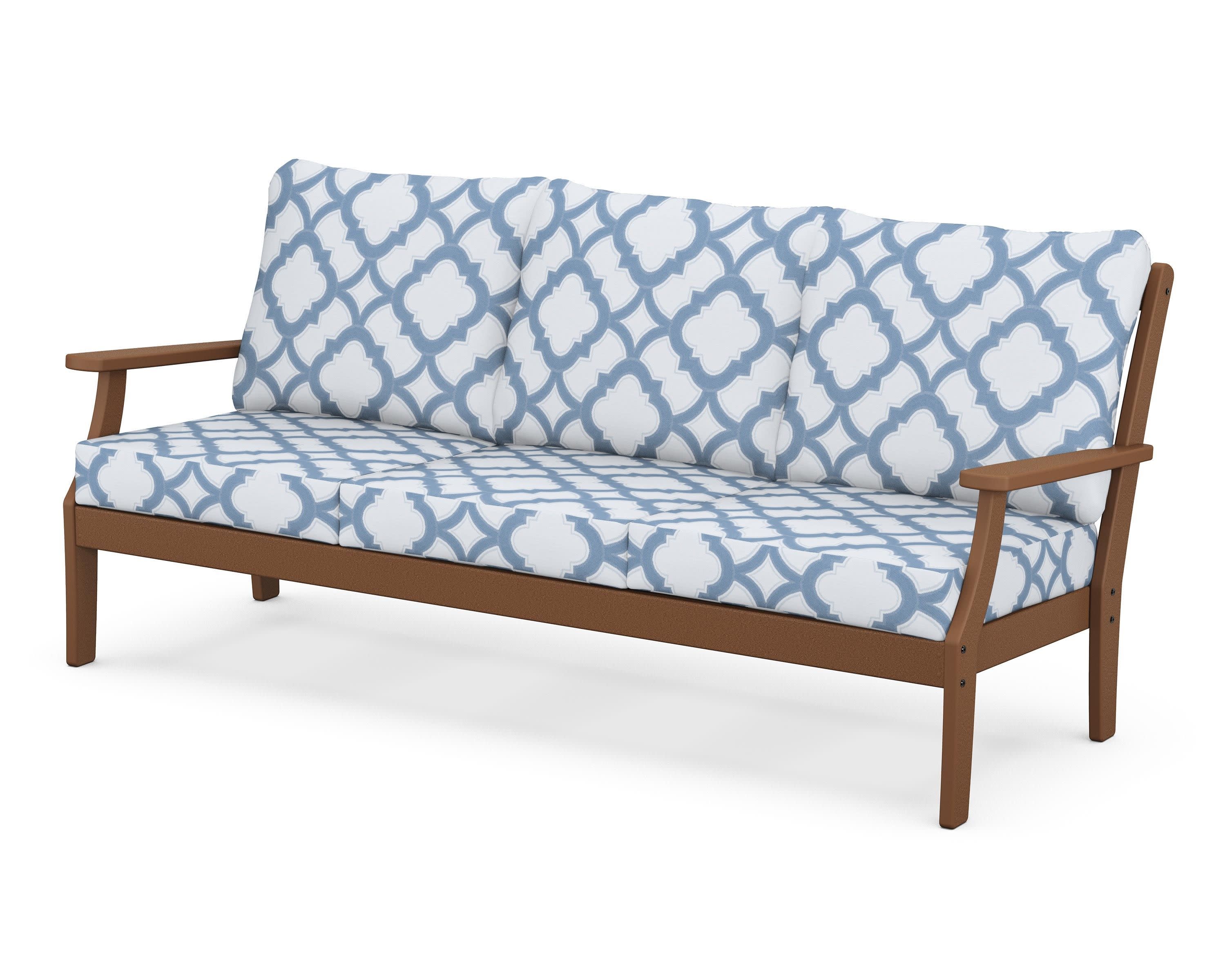 Braxton Deep Seating Sofa in Teak / Trellis Sky Blue