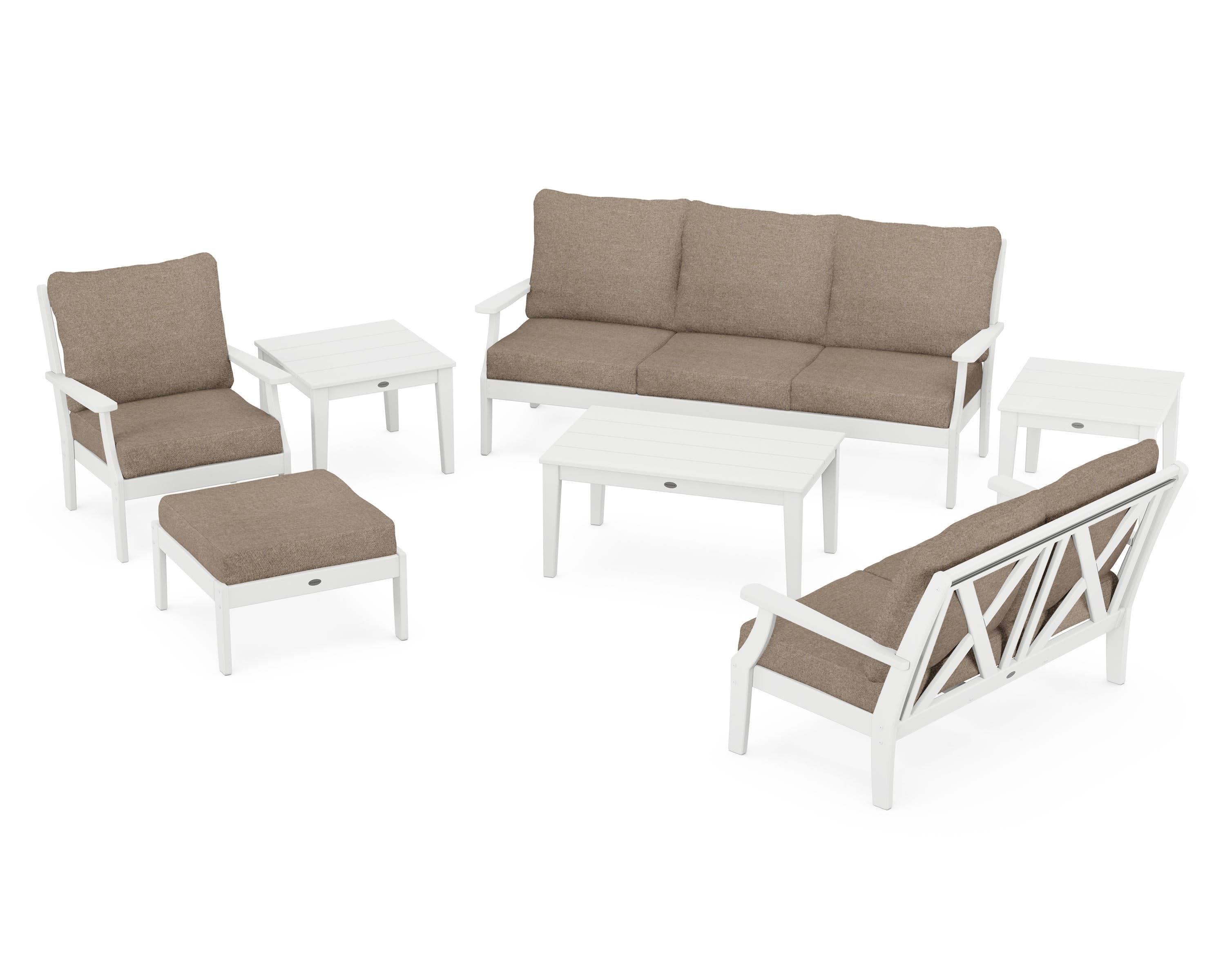 Braxton 7-Piece Deep Seating Set in White / Spiced Burlap