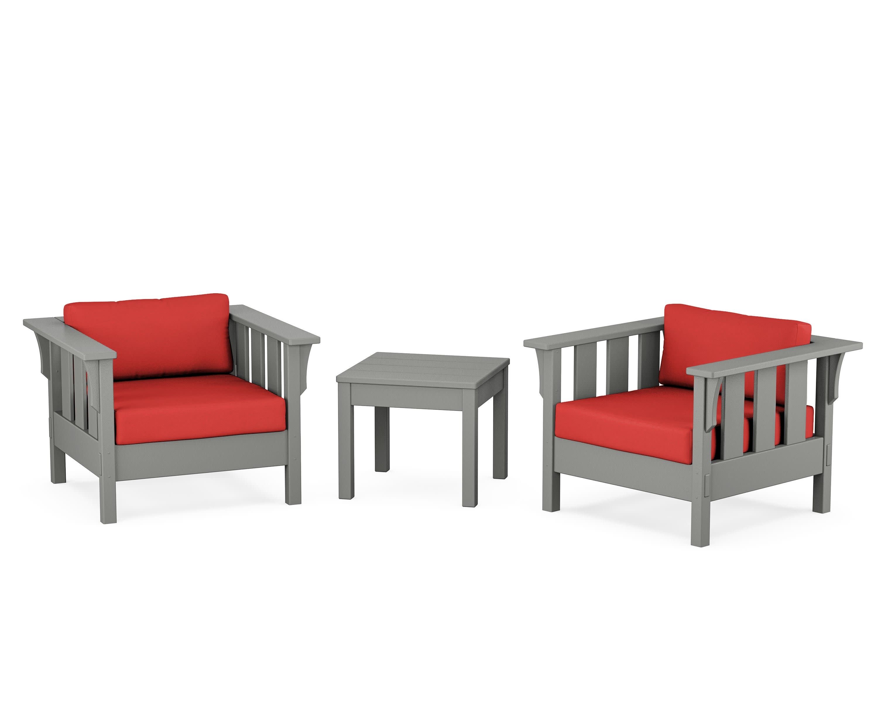 Acadia 3-Piece Deep Seating Set in Slate Grey / Crimson Linen