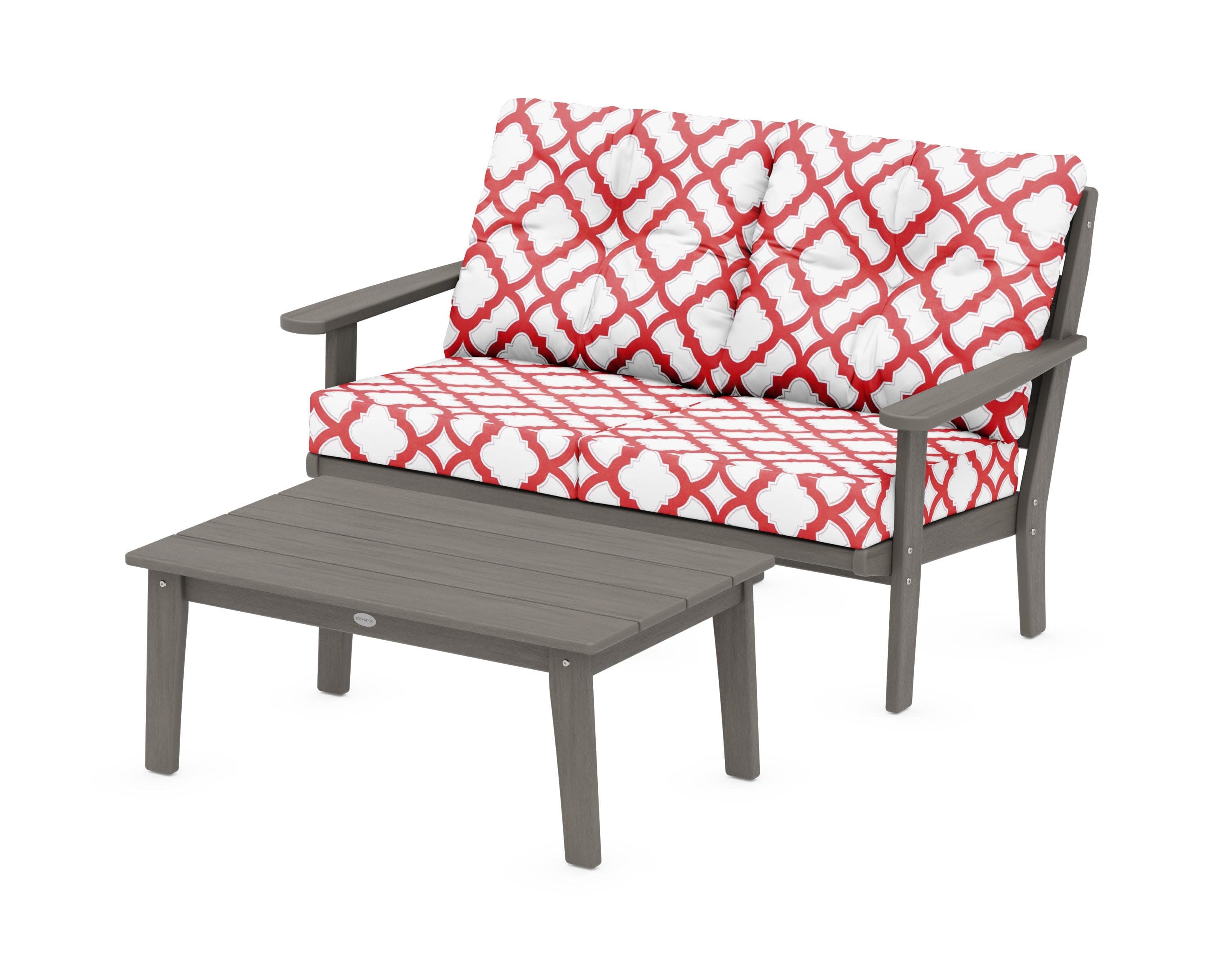 Lakeside 2-Piece Lounge Loveseat Set in Driftwood / Trellis Crimson