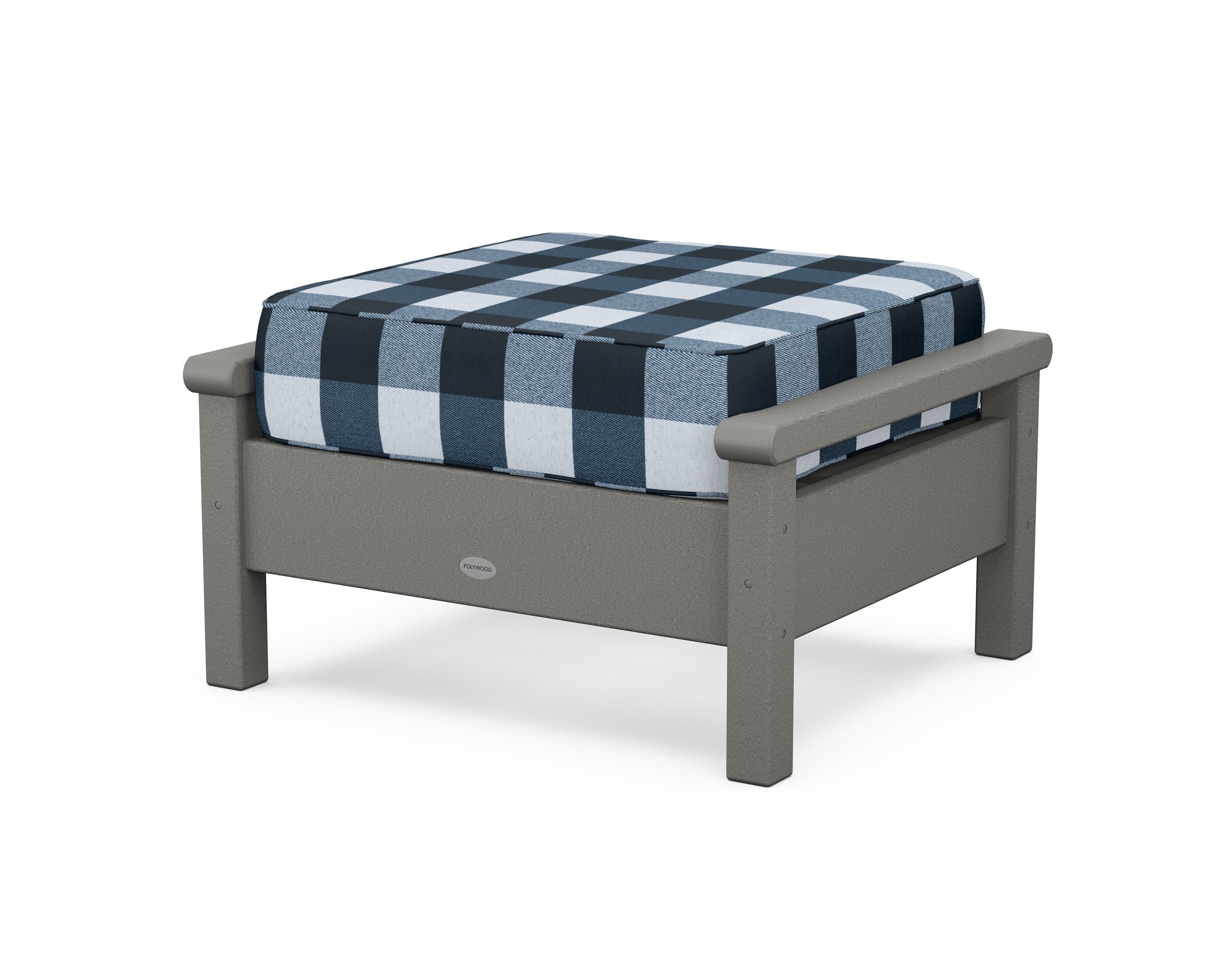 Harbour Deep Seating Ottoman in Slate Grey / Buffalo Plaid Marine Indigo