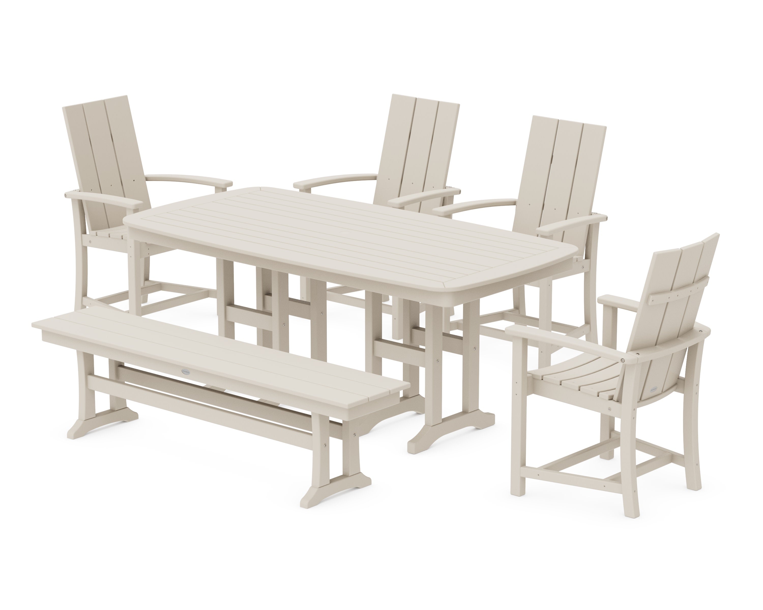 Modern Adirondack 6-Piece Dining Set with Bench in Sand