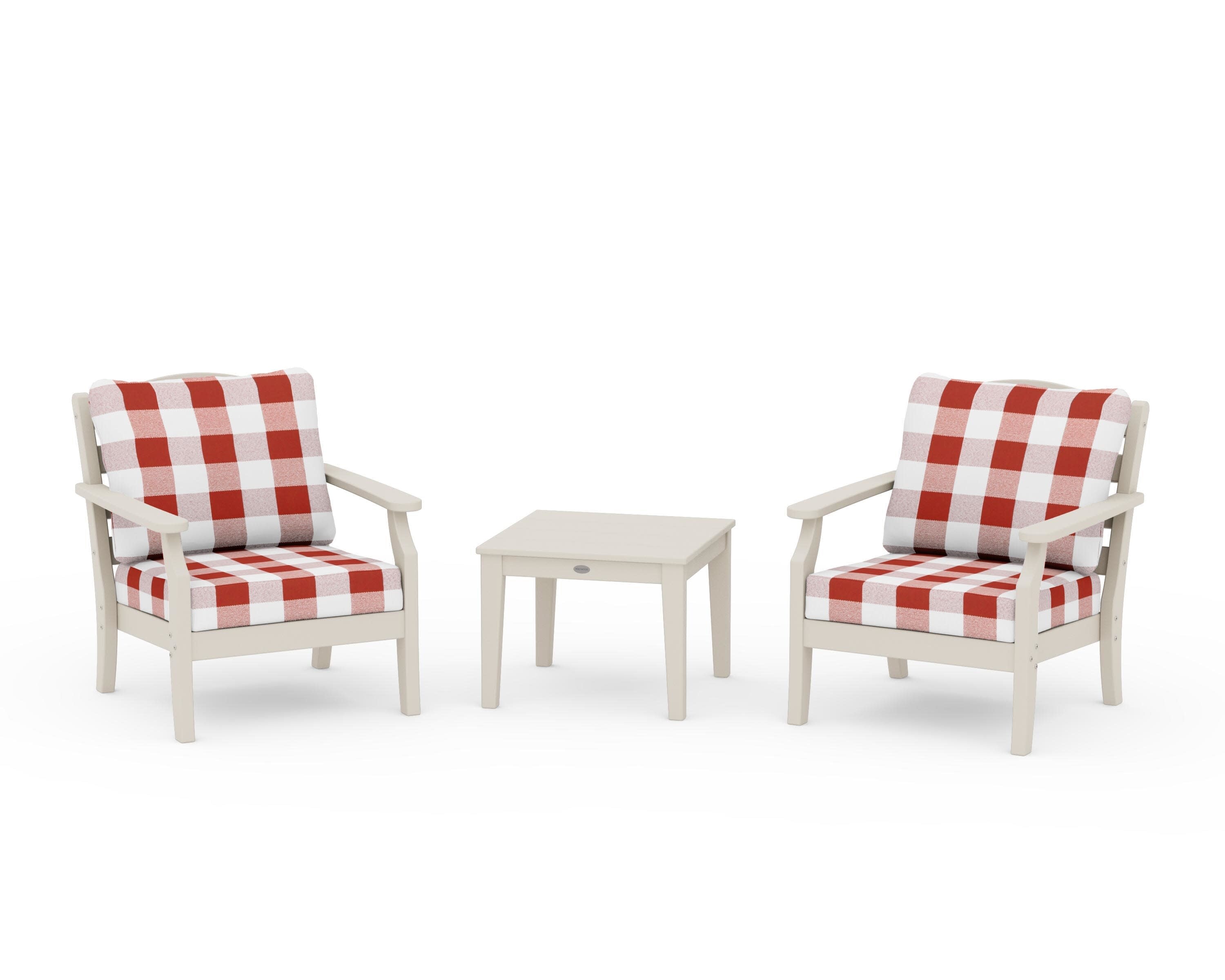 Savannah 3-Piece Deep Seating Set in Sand / Buffalo Plaid Crimson