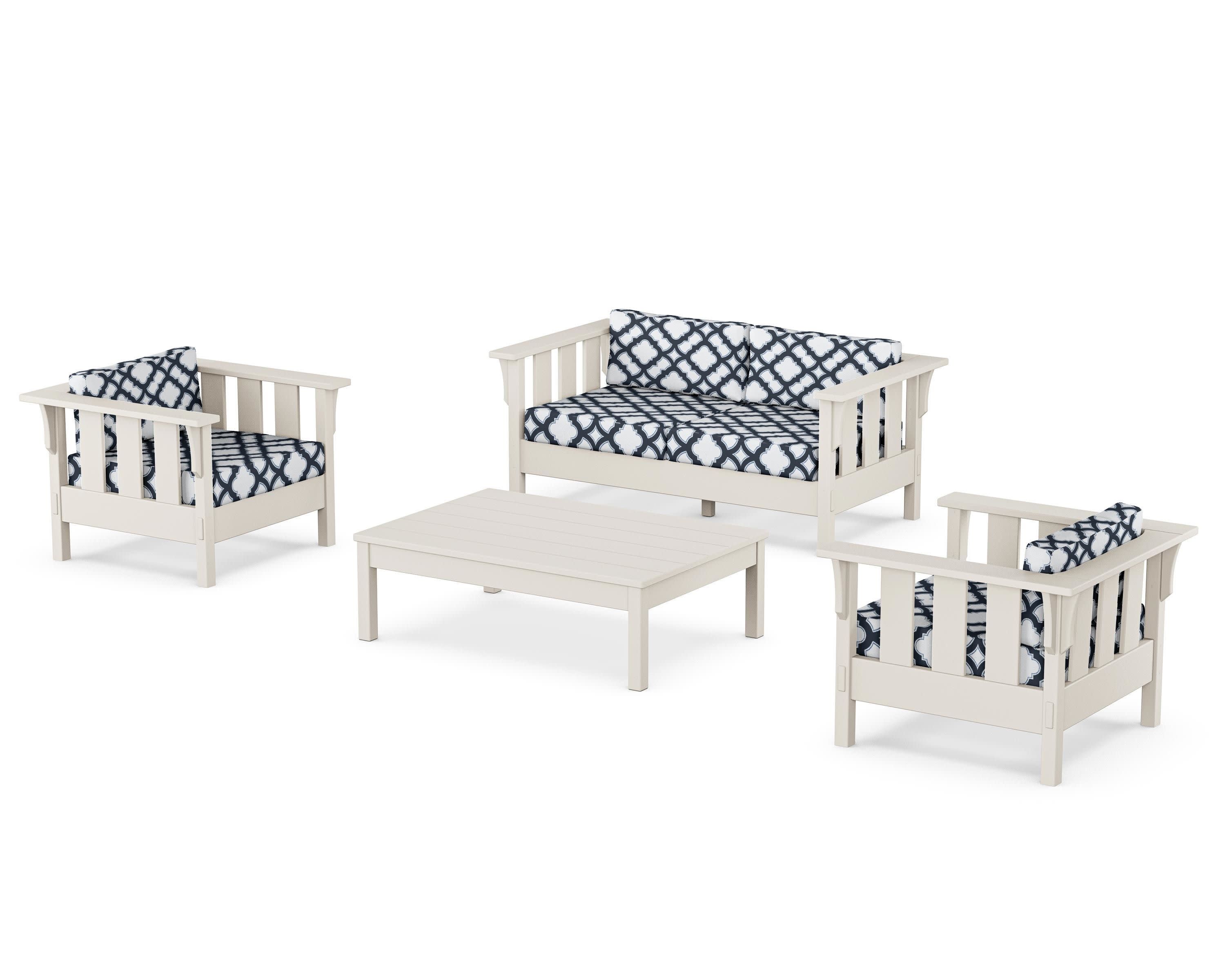 Acadia 4-Piece Deep Seating Set with Loveseat in Sand / Trellis Marine Indigo