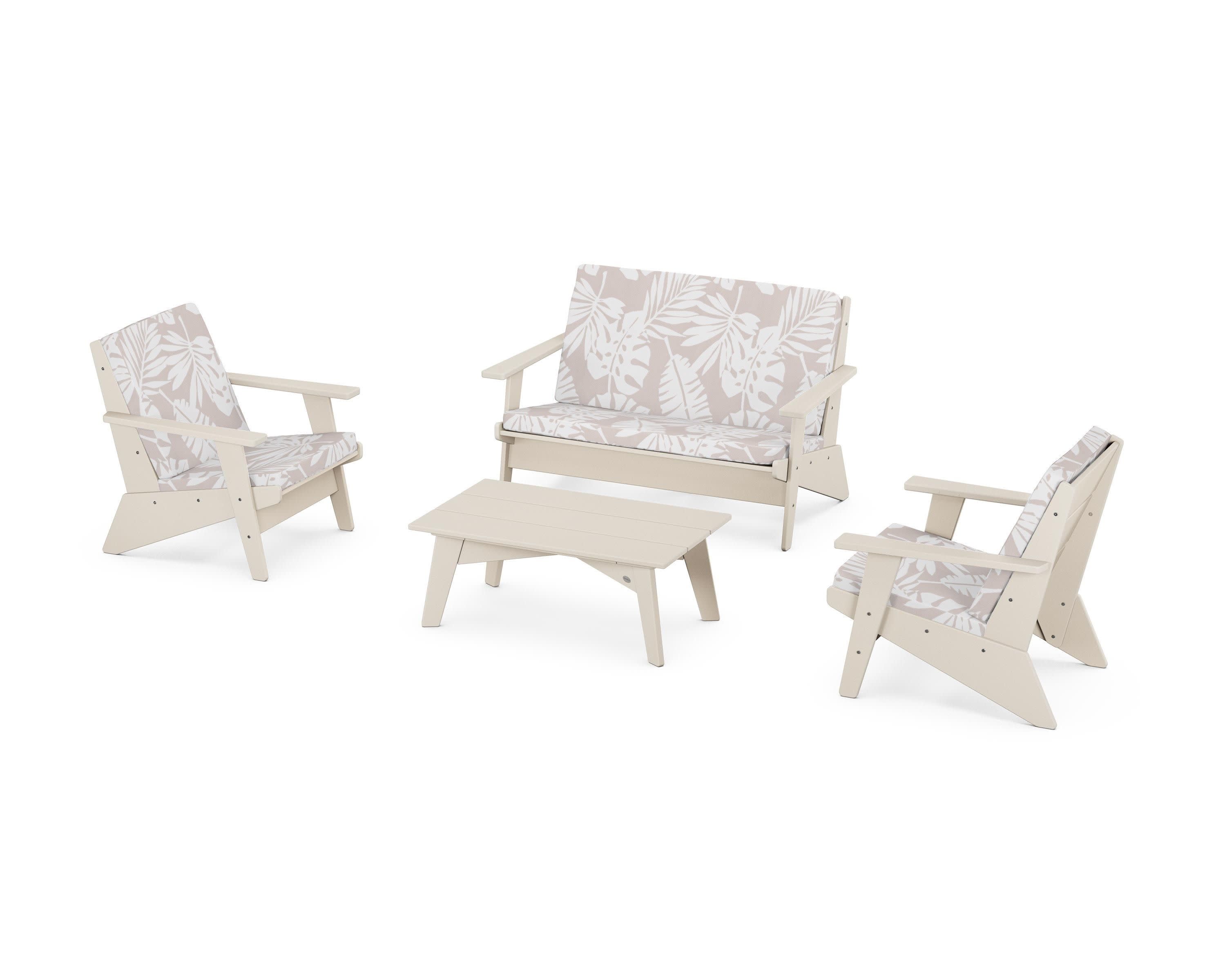 Riviera Modern Lounge 4-Piece Set in Sand / Leaf Dune Burlap