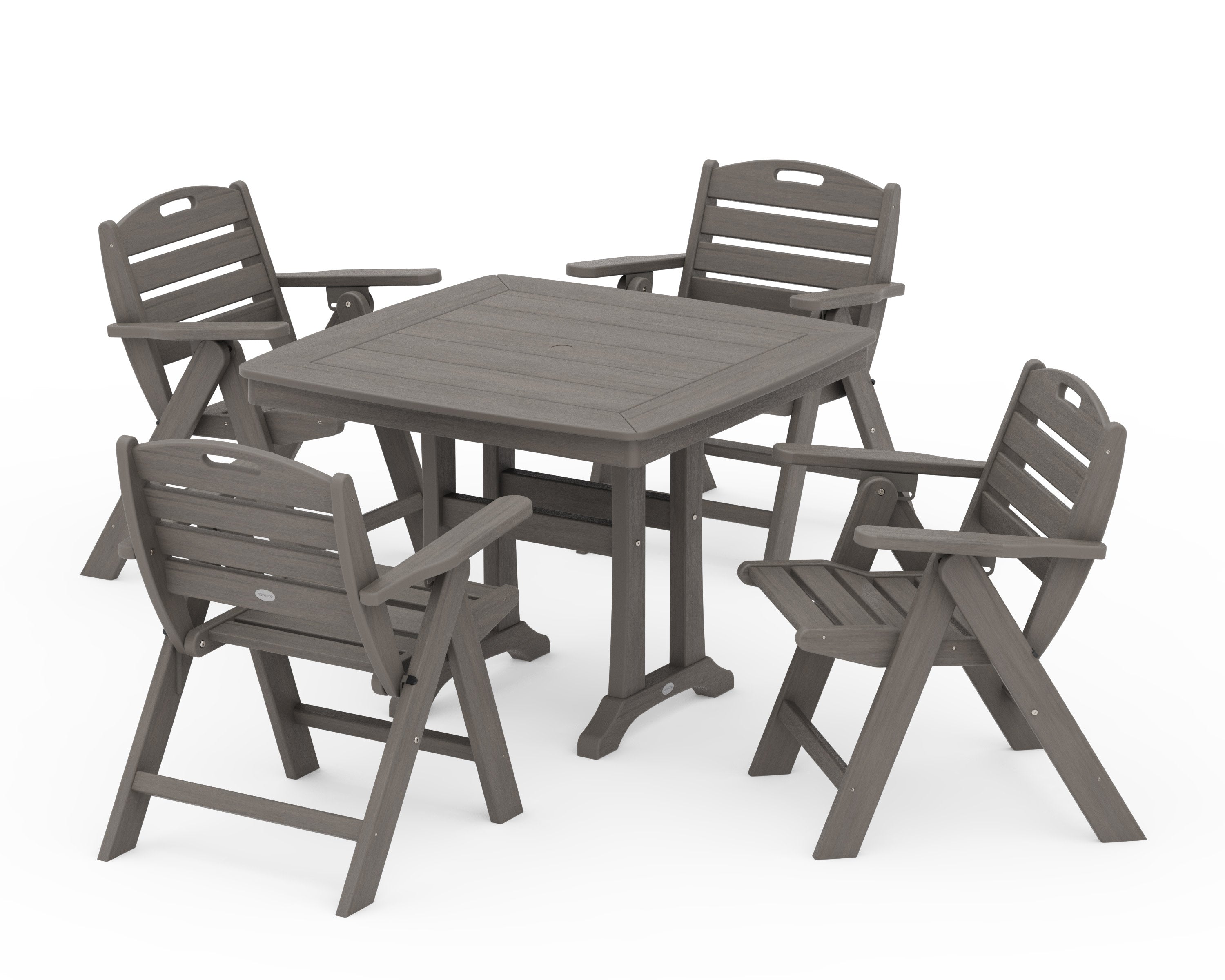 Nautical Folding Lowback Chair 5-Piece Dining Set with Trestle Legs in Driftwood