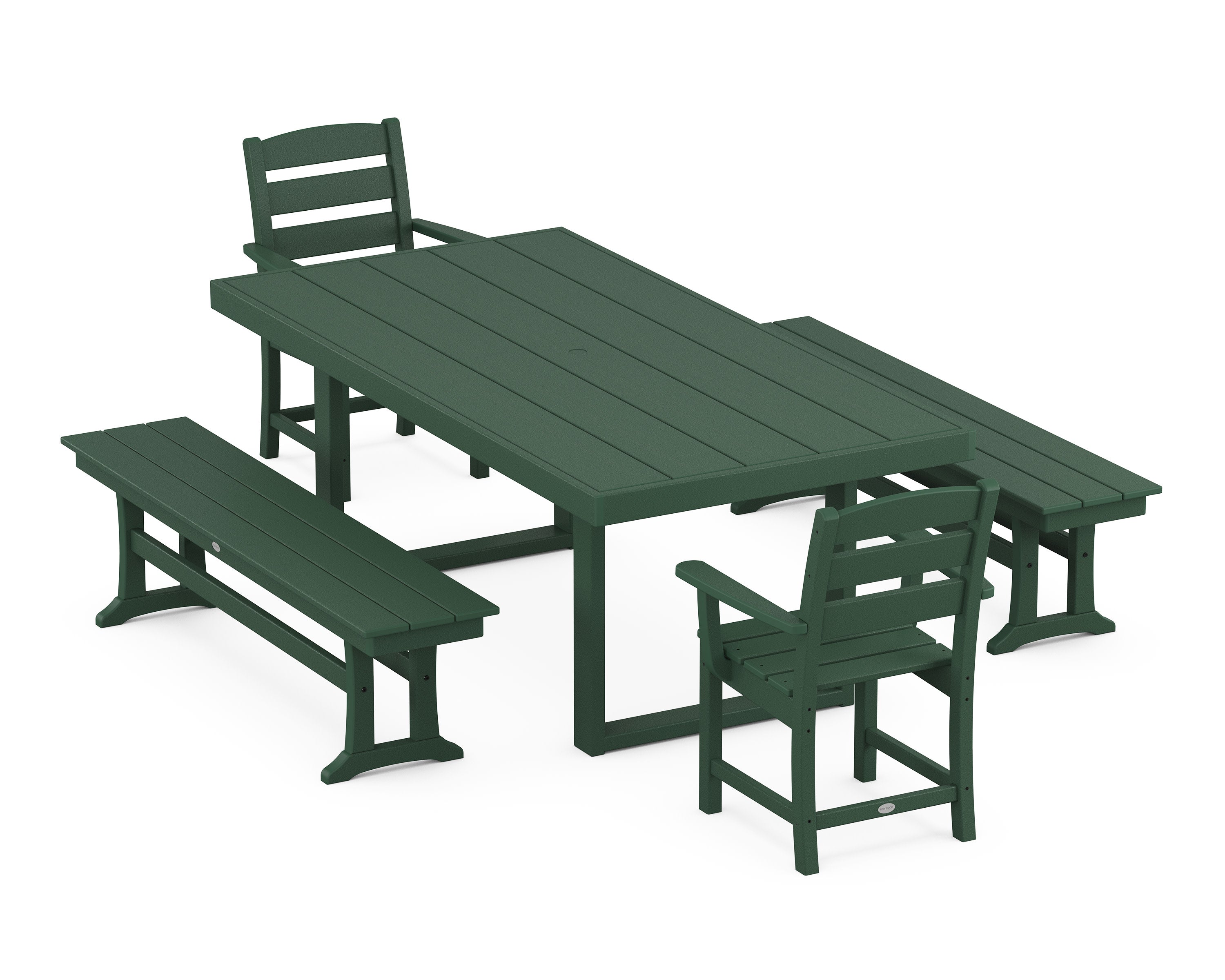 Lakeside 5-Piece Dining Set with Benches in Green
