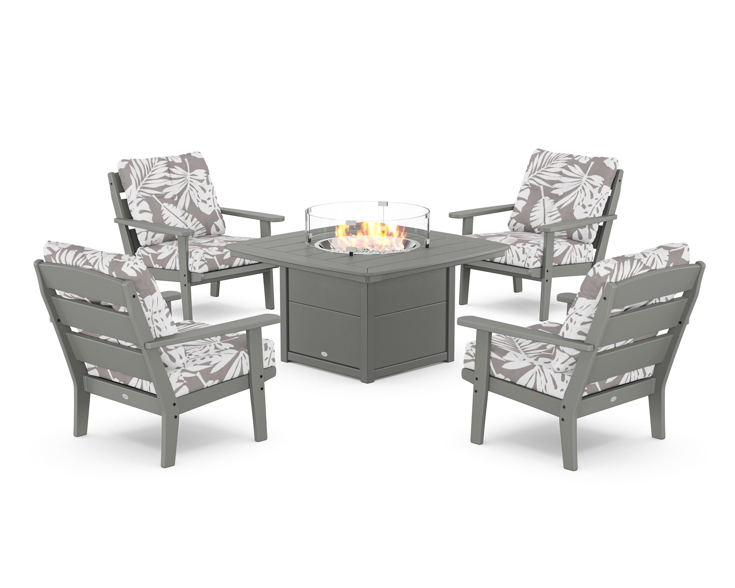 Lakeside 5-Piece Deep Seating Set with Nautical Fire Pit Table in Slate Grey / Leaf Grey Mist