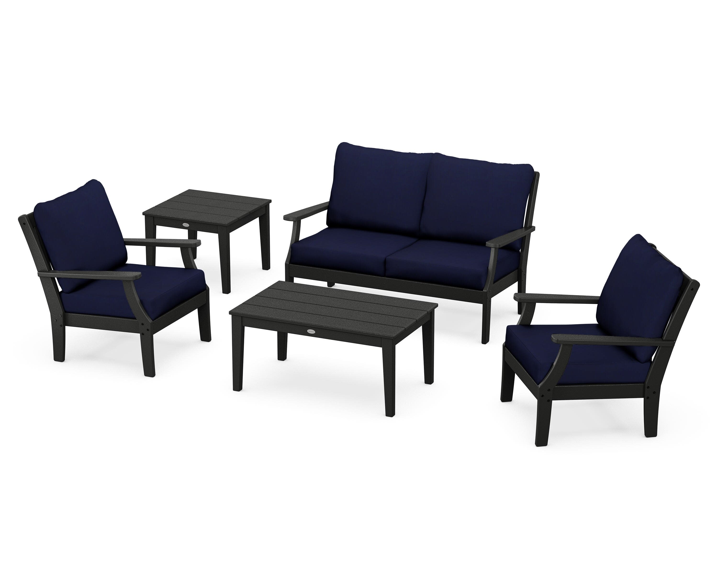 Braxton 5-Piece Deep Seating Set in Black / Navy
