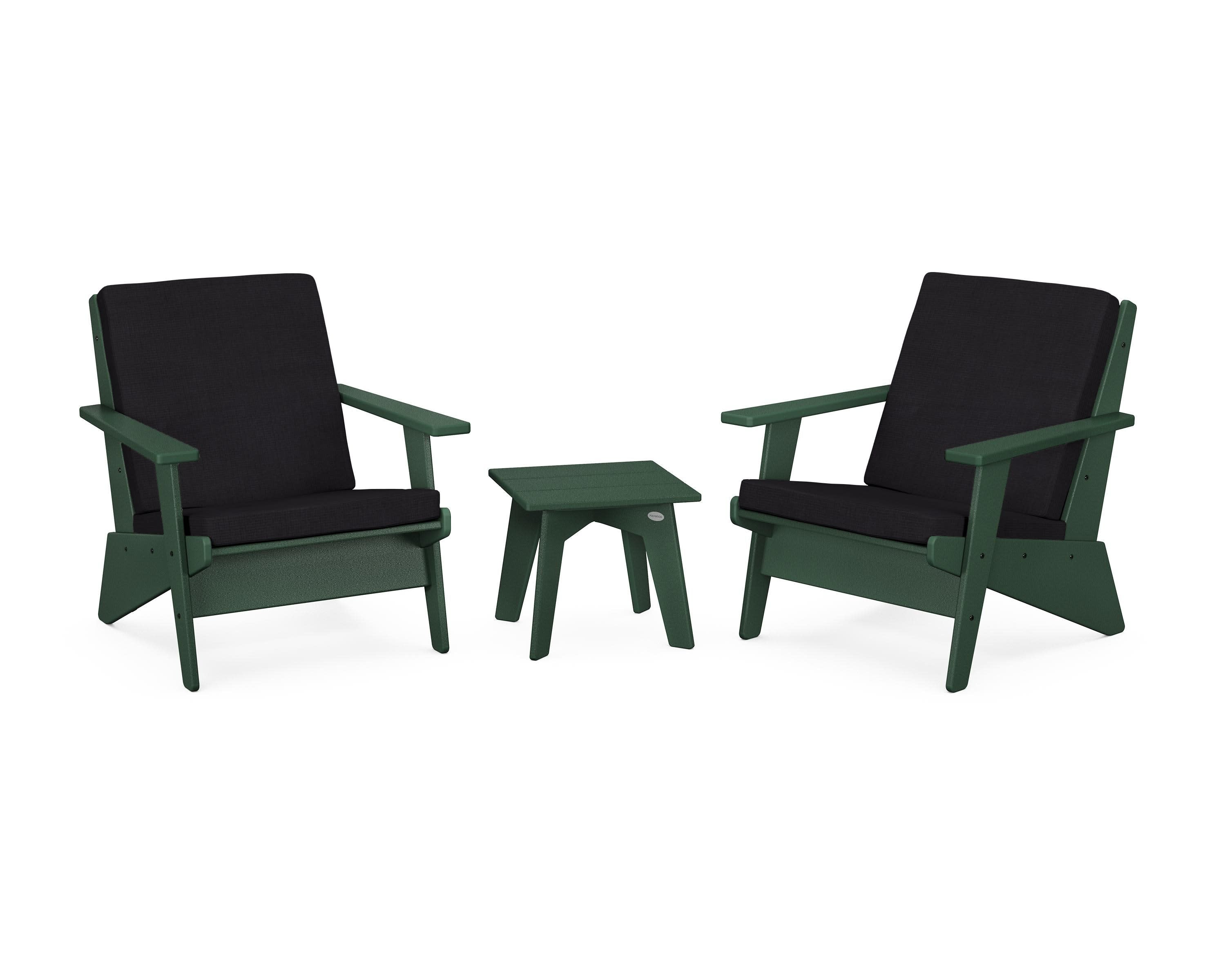 Riviera Modern Lounge 3-Piece Set in Green / Midnight Linen