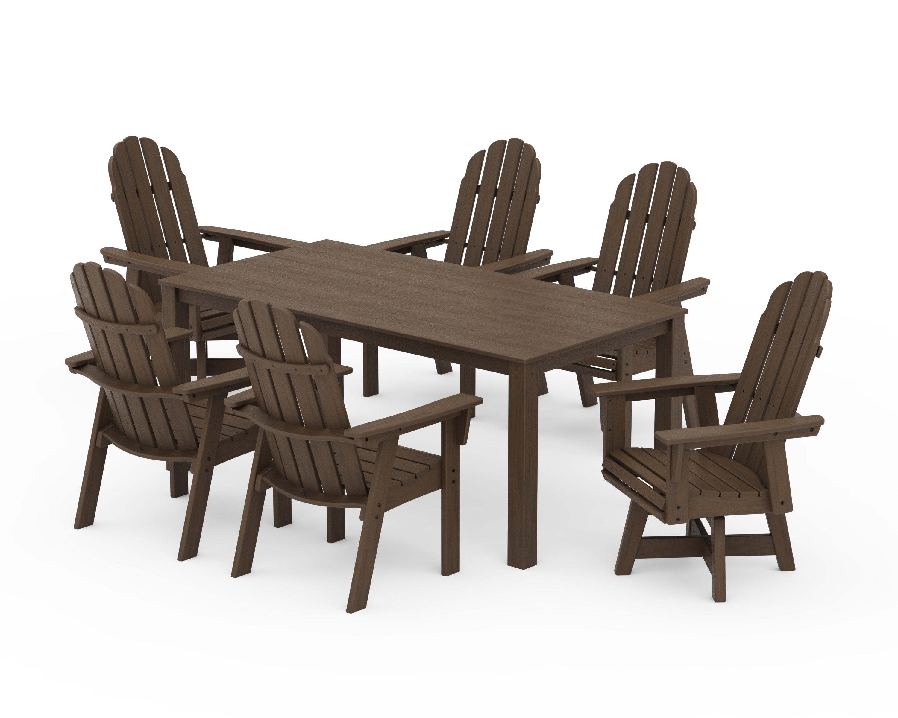 Vineyard Curveback Adirondack 7-Piece Parsons Swivel Dining Set in Kona