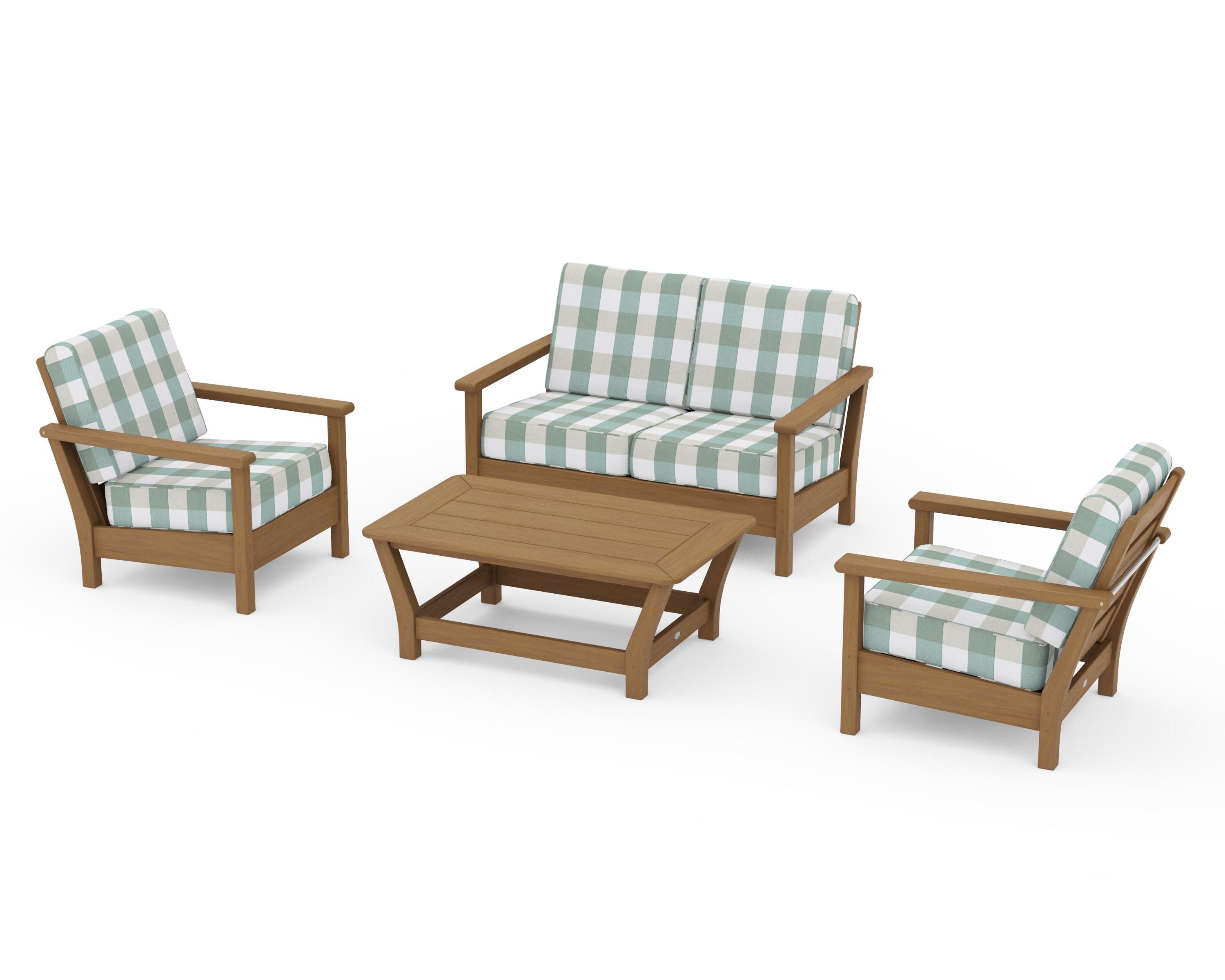 Harbour 4-Piece Deep Seating Set in Natural / Buffalo Plaid Glacier Spa