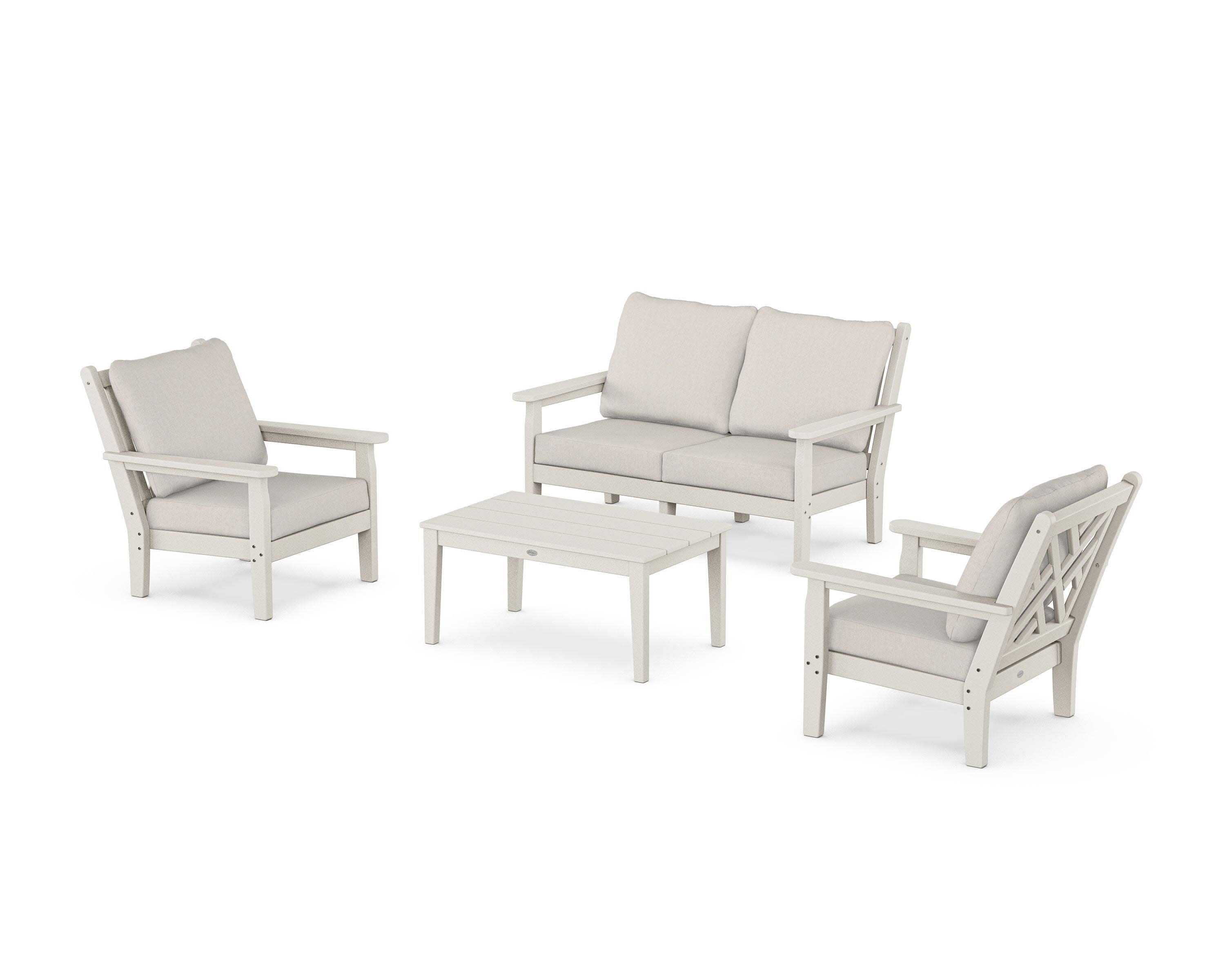 Chippendale 4-Piece Deep Seating Set with Loveseat in Sand / Cast Ash
