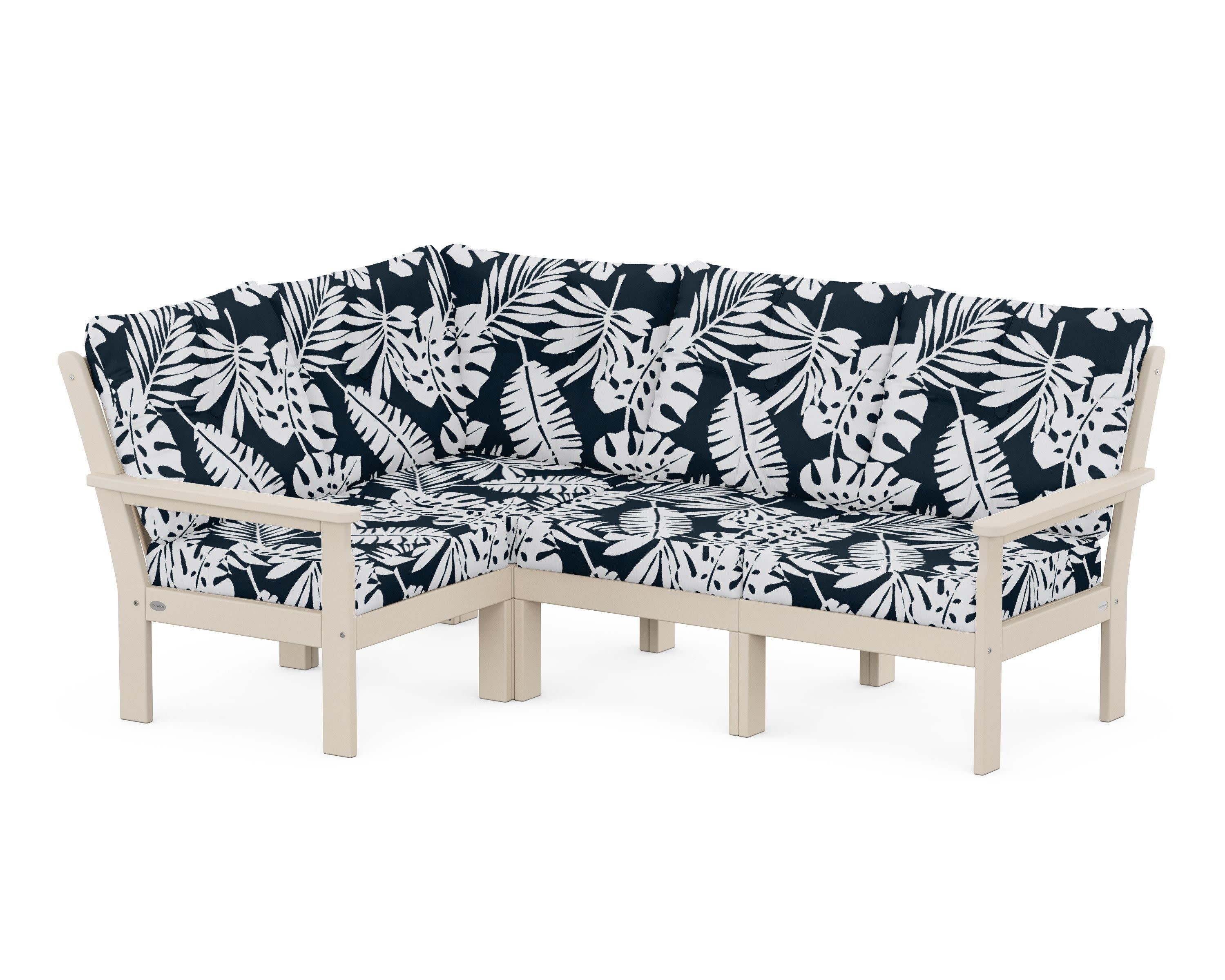 Vineyard 4-Piece Sectional in Sand / Leaf Marine Indigo
