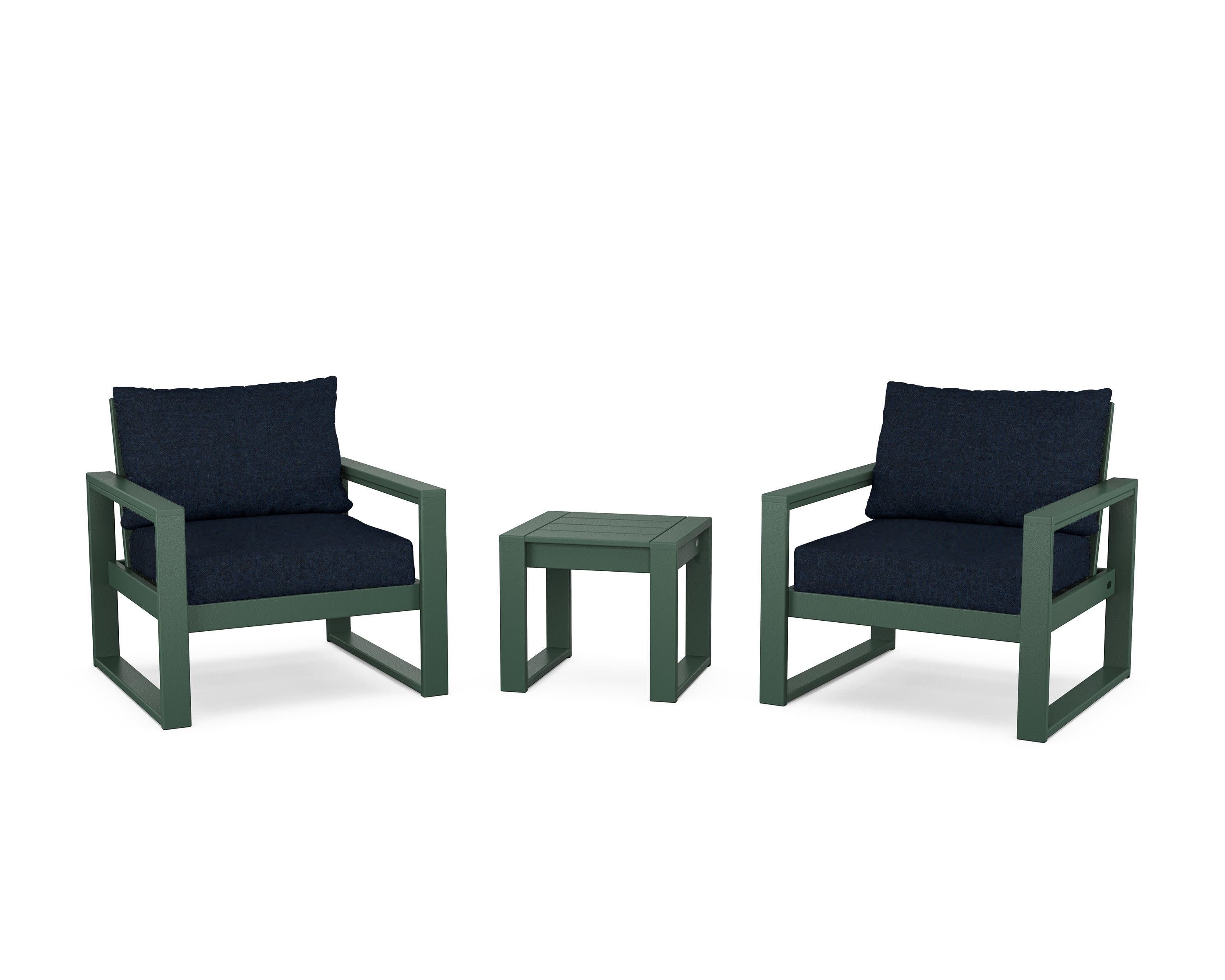 EDGE Sectional 3-Piece Deep Seating Set in Green / Marine Indigo