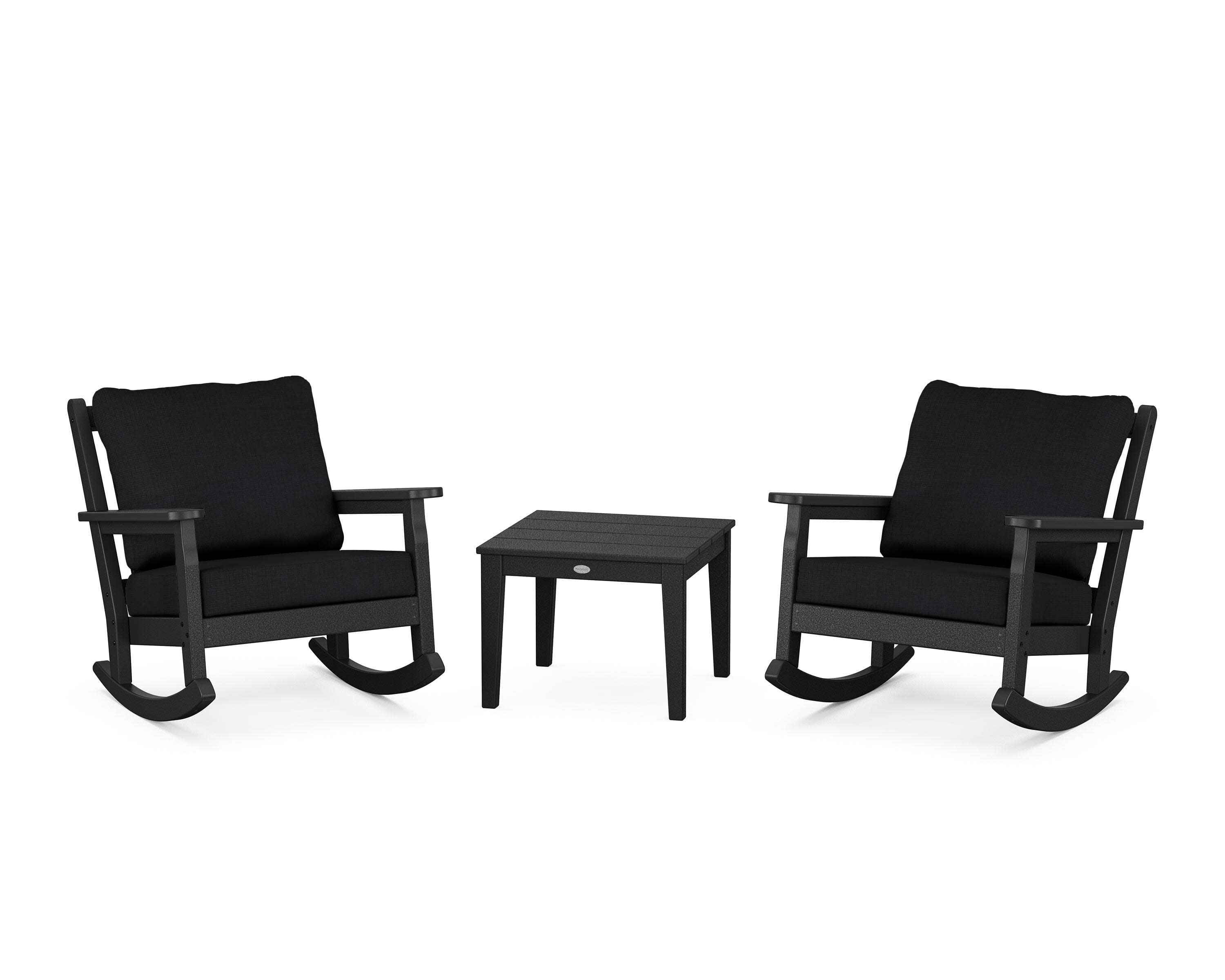 Chippendale 3-Piece Deep Seating Rocker Set in Black / Midnight Linen