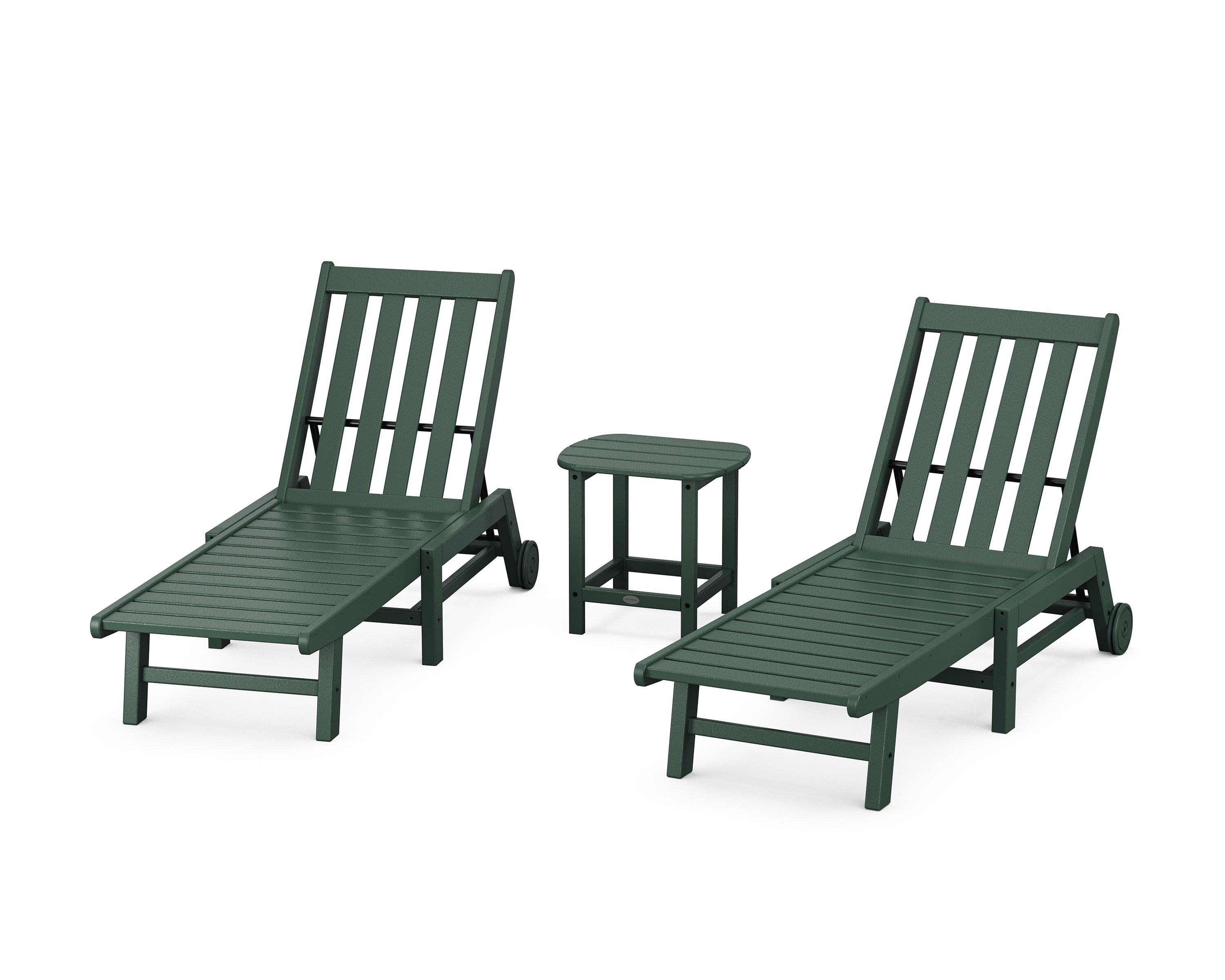 Vineyard 3-Piece Chaise with Wheels Set in Green