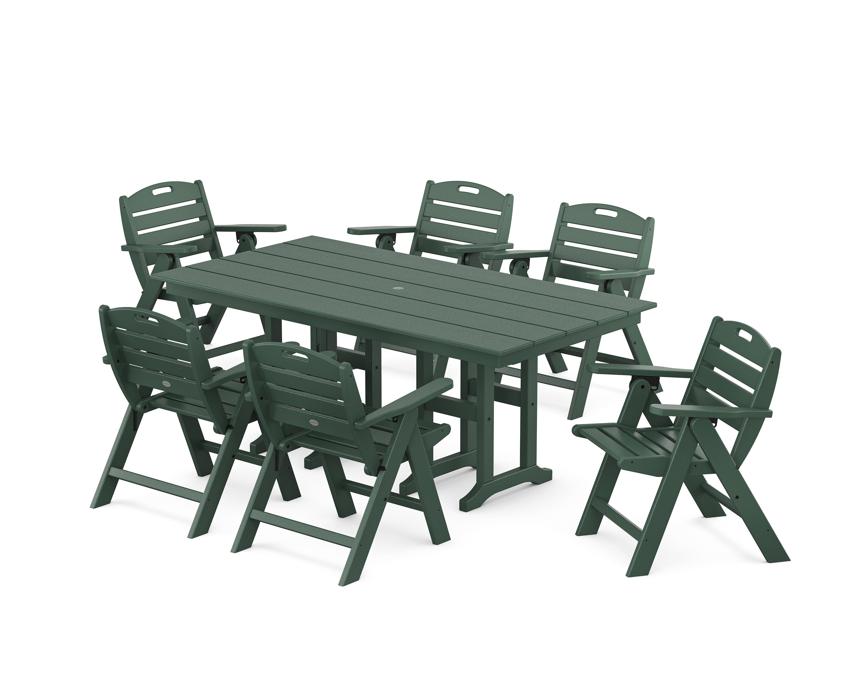 Nautical Lowback 7-Piece Farmhouse Dining Set in Green