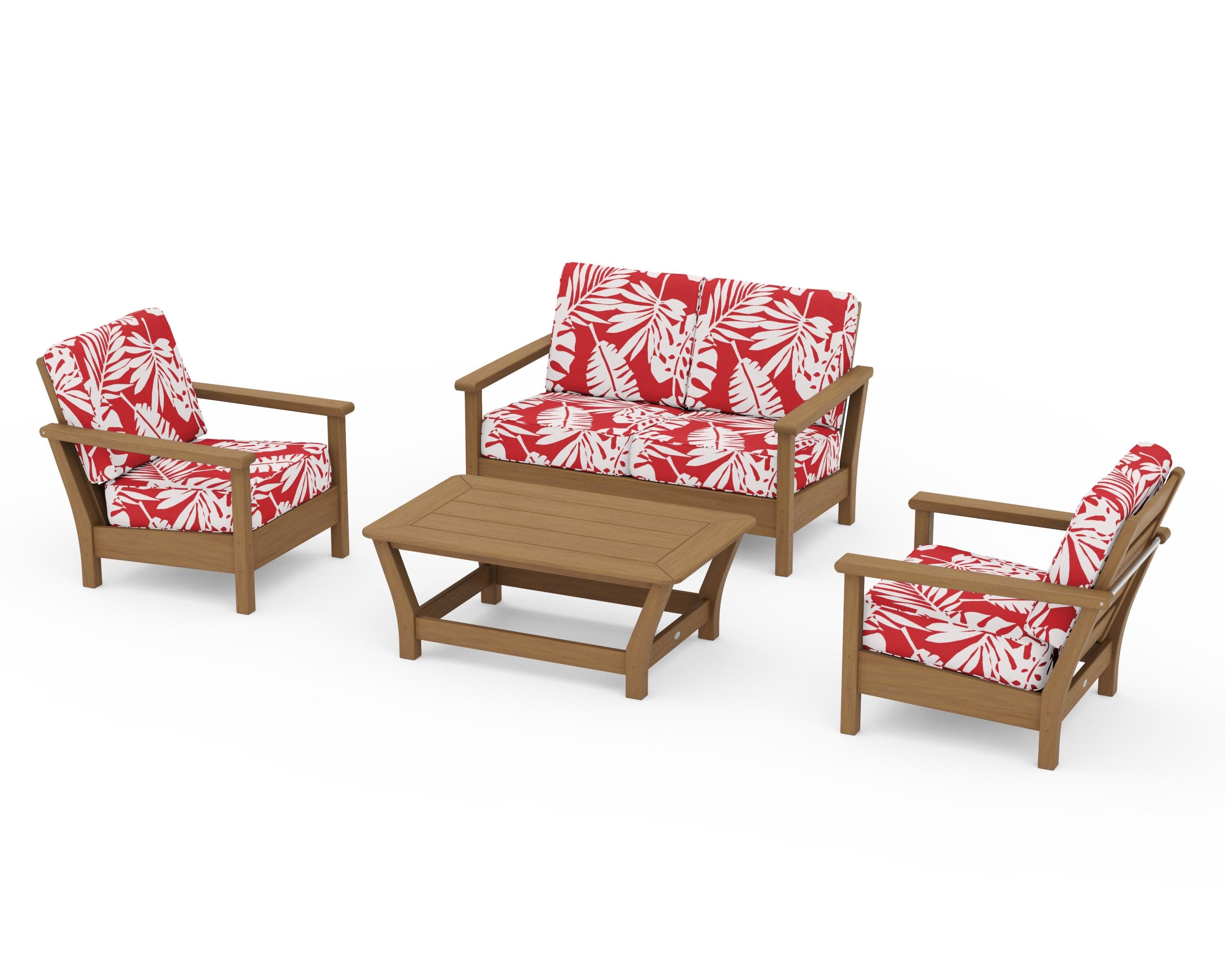 Harbour 4-Piece Deep Seating Set in Natural / Leaf Crimson