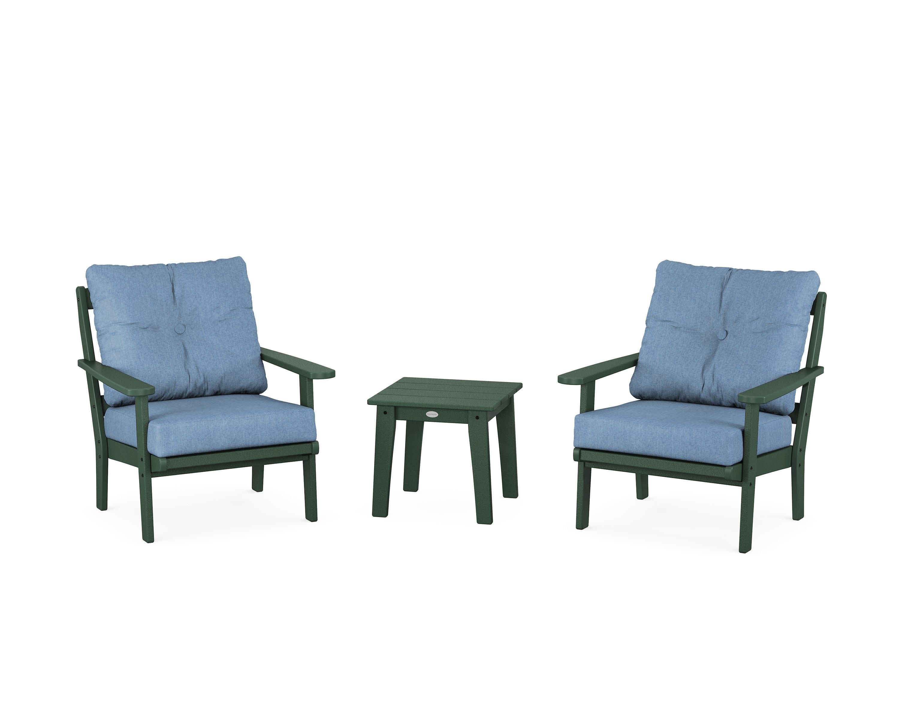 Mission 3-Piece Deep Seating Set in Green / Sky Blue