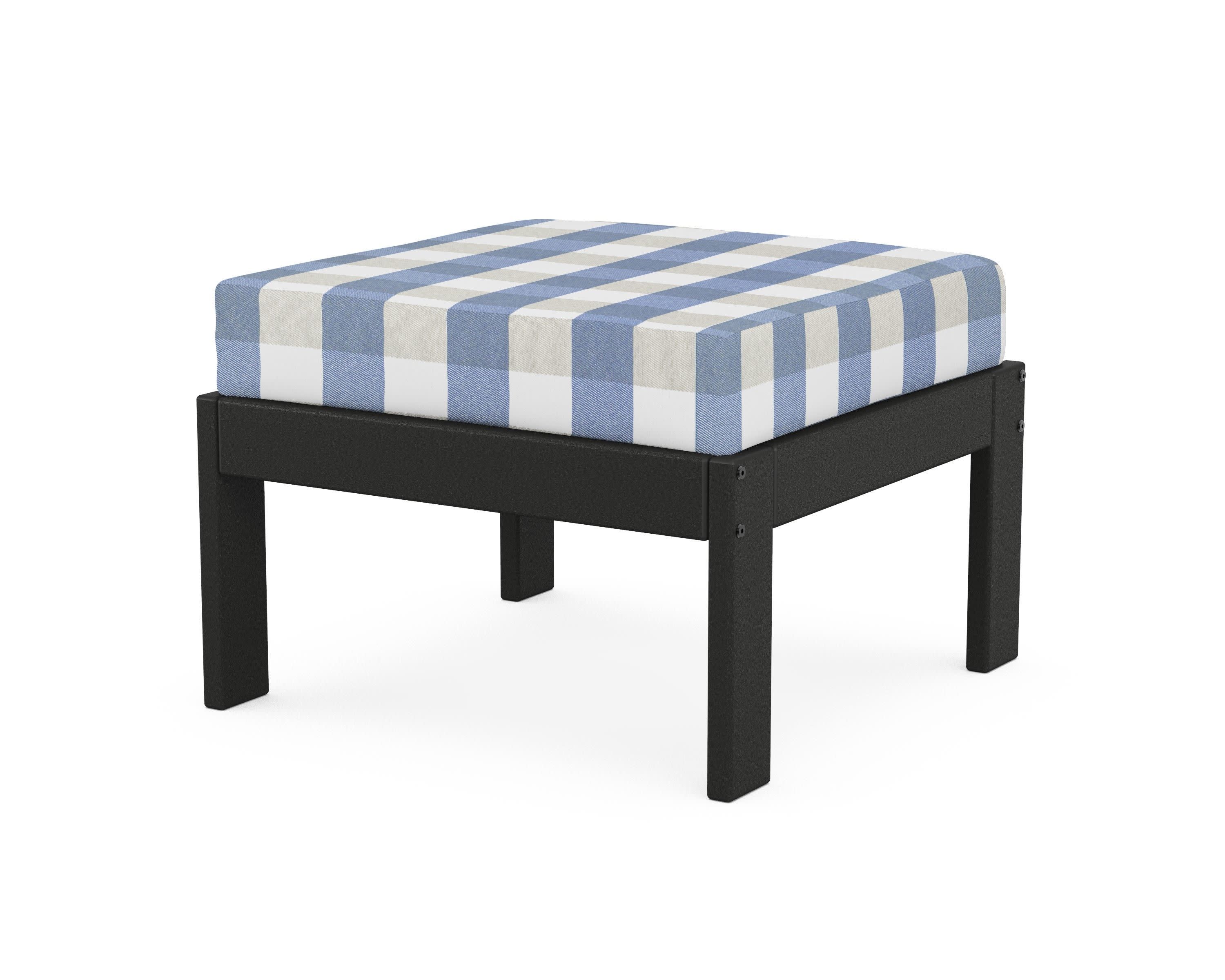 Vineyard Modular Ottoman in Black / Buffalo Plaid Sky Blue