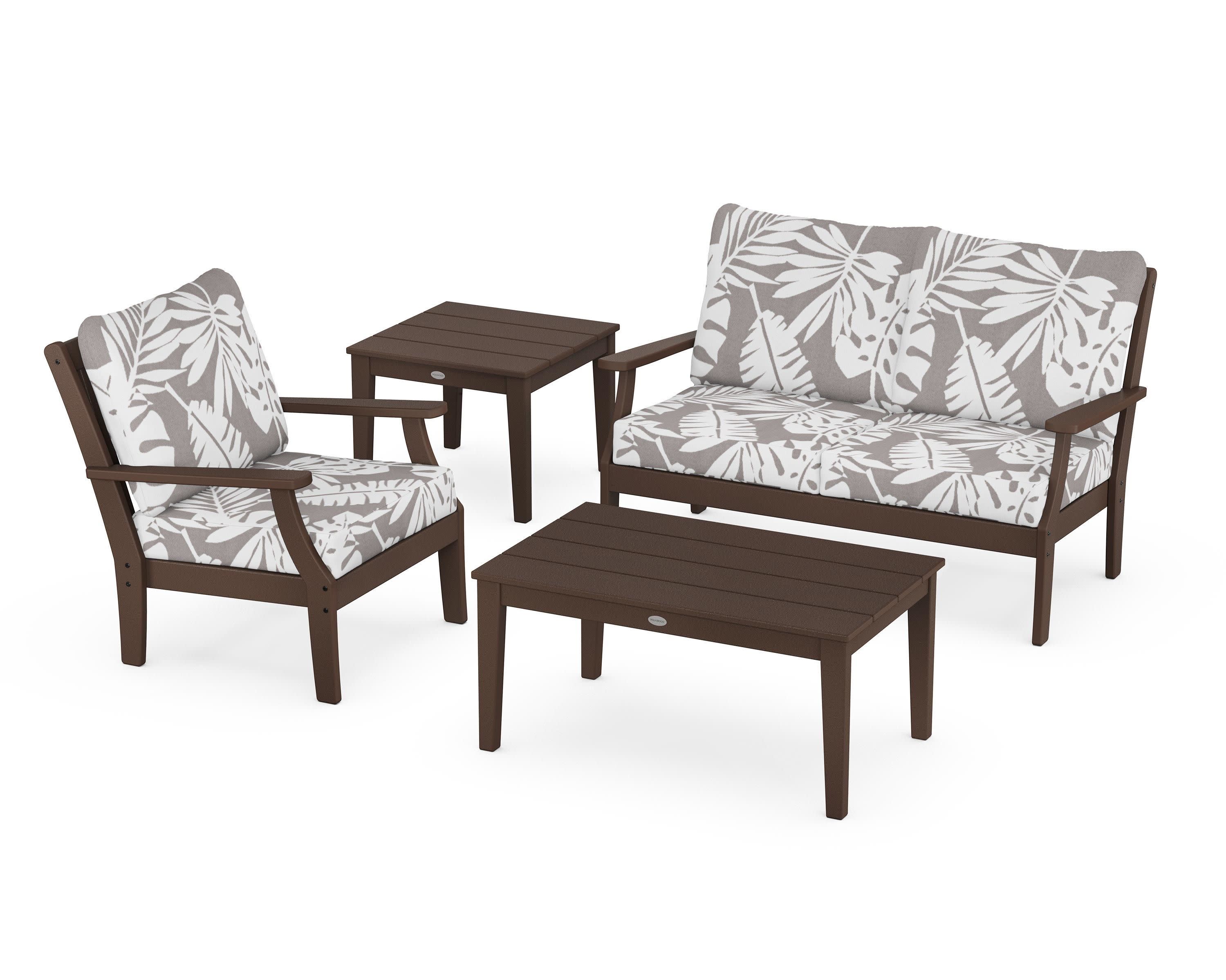 Braxton 4-Piece Deep Seating Set in Mahogany / Leaf Grey Mist