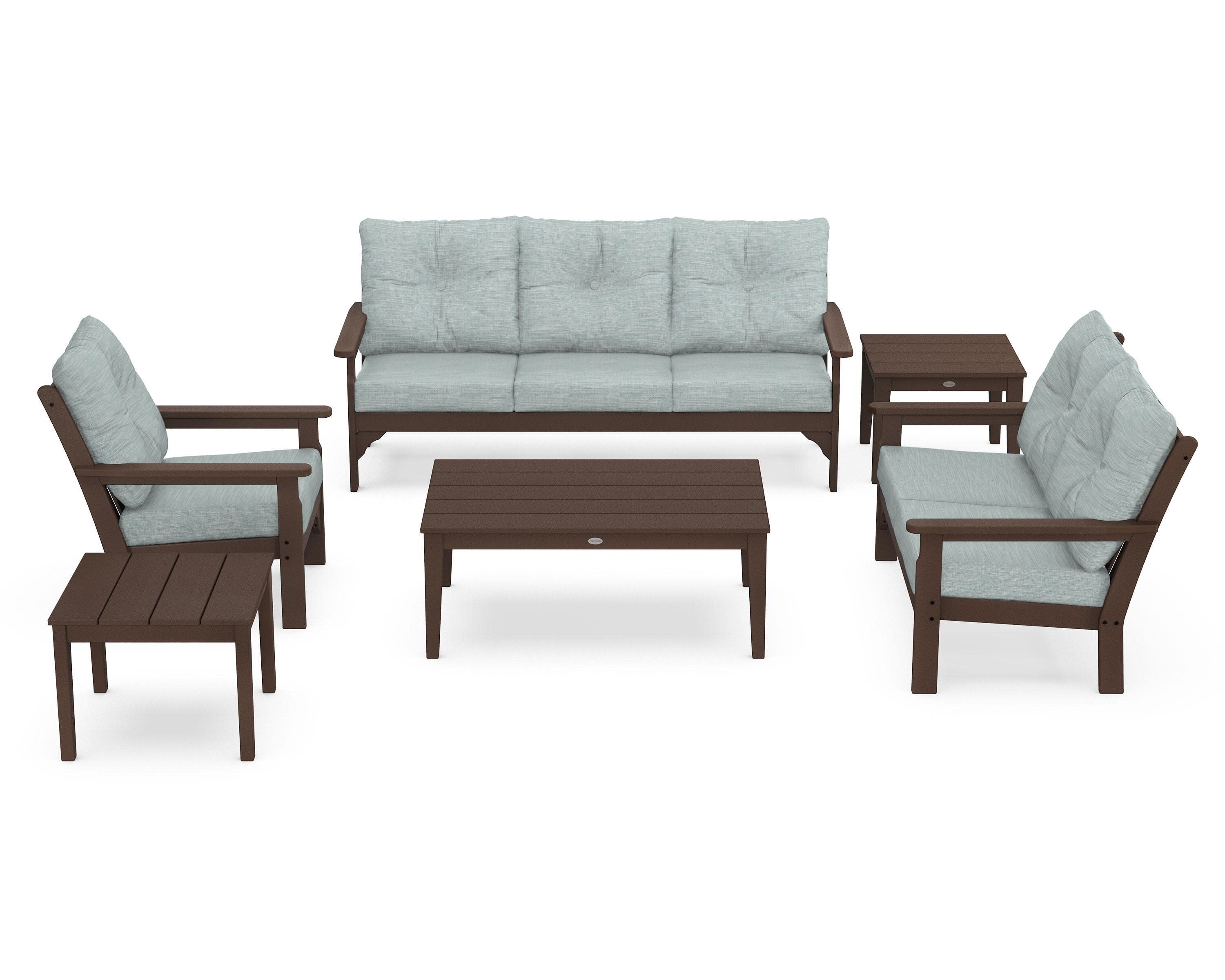 Vineyard 6-Piece Deep Seating Set in Mahogany / Soothe Mist