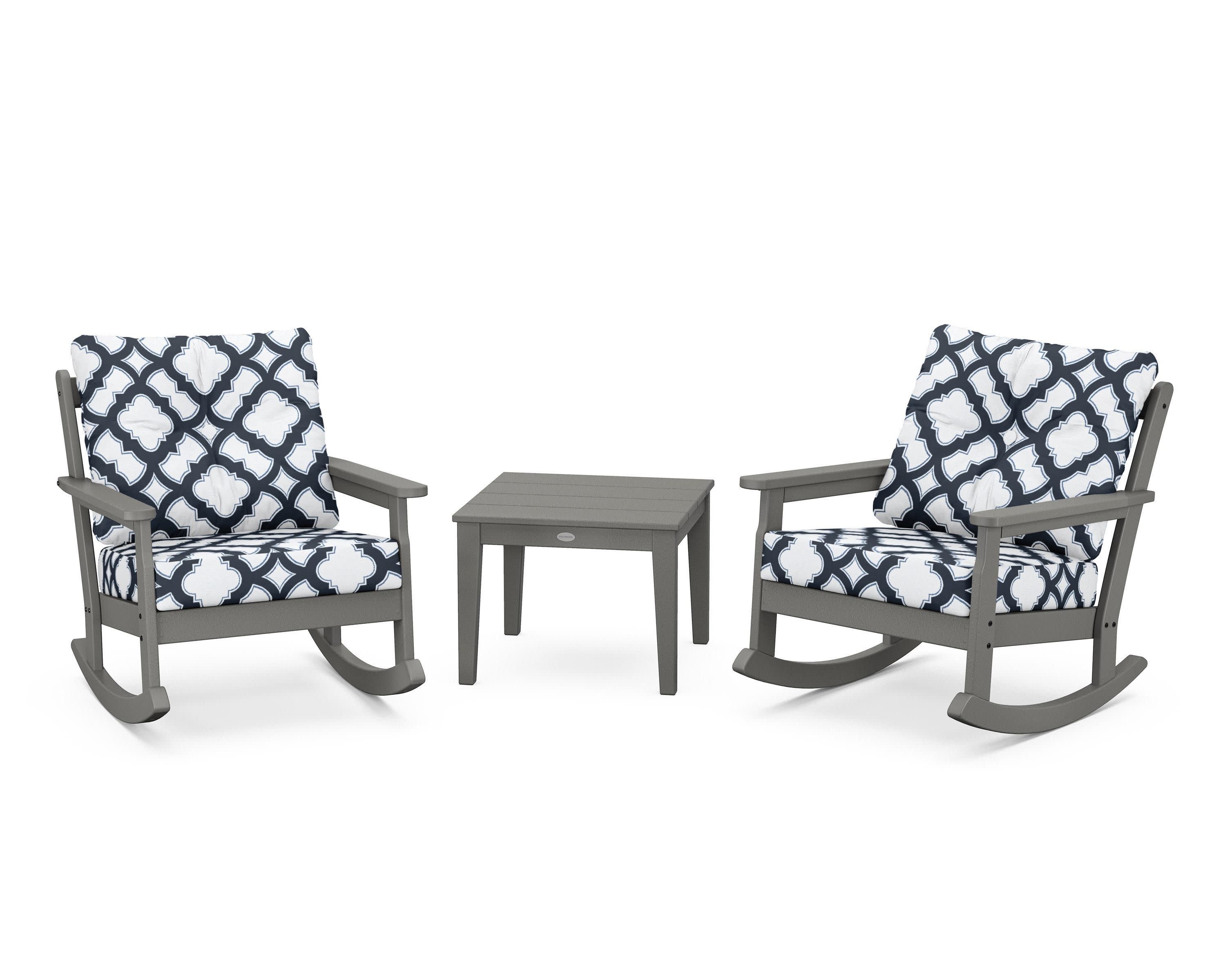 Vineyard 3-Piece Deep Seating Rocker Set in Slate Grey / Trellis Marine Indigo