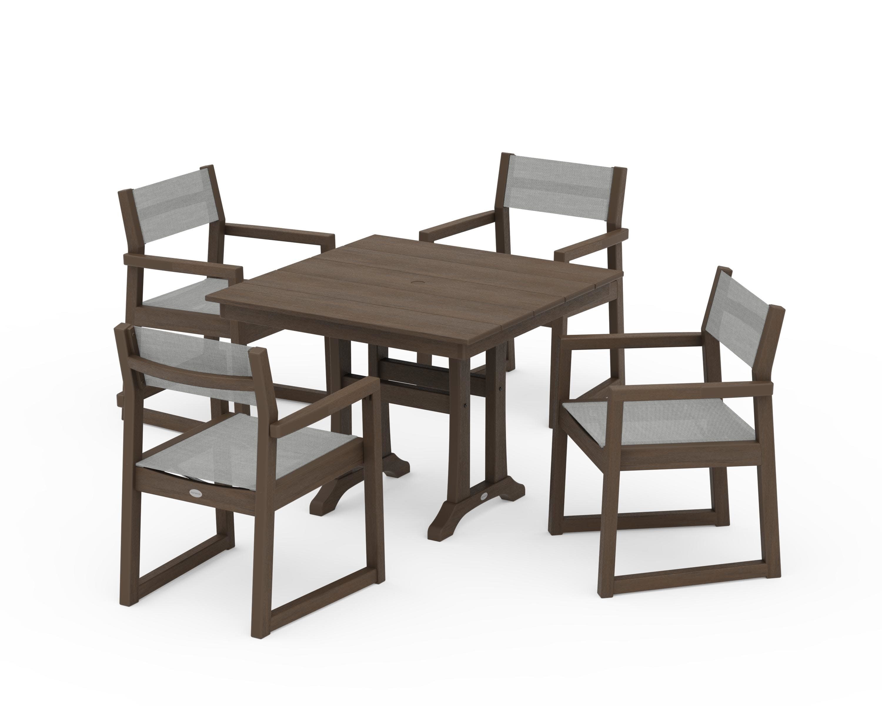 EDGE Sling 5-Piece Farmhouse Dining Set with Trestle Legs in Kona / Metallic Sling