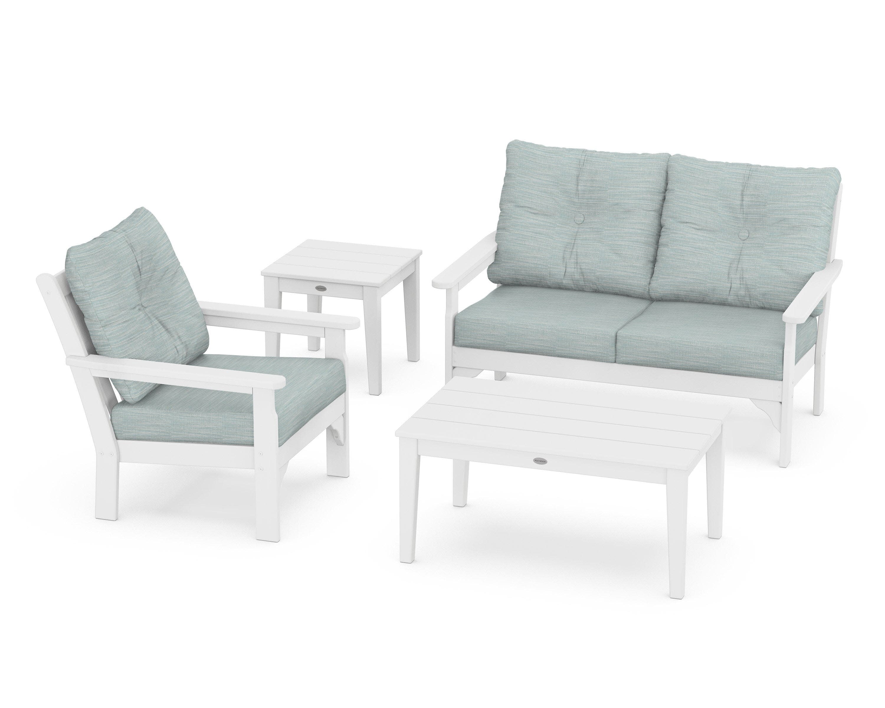 Vineyard 4-Piece Deep Seating Set in White / Soothe Mist
