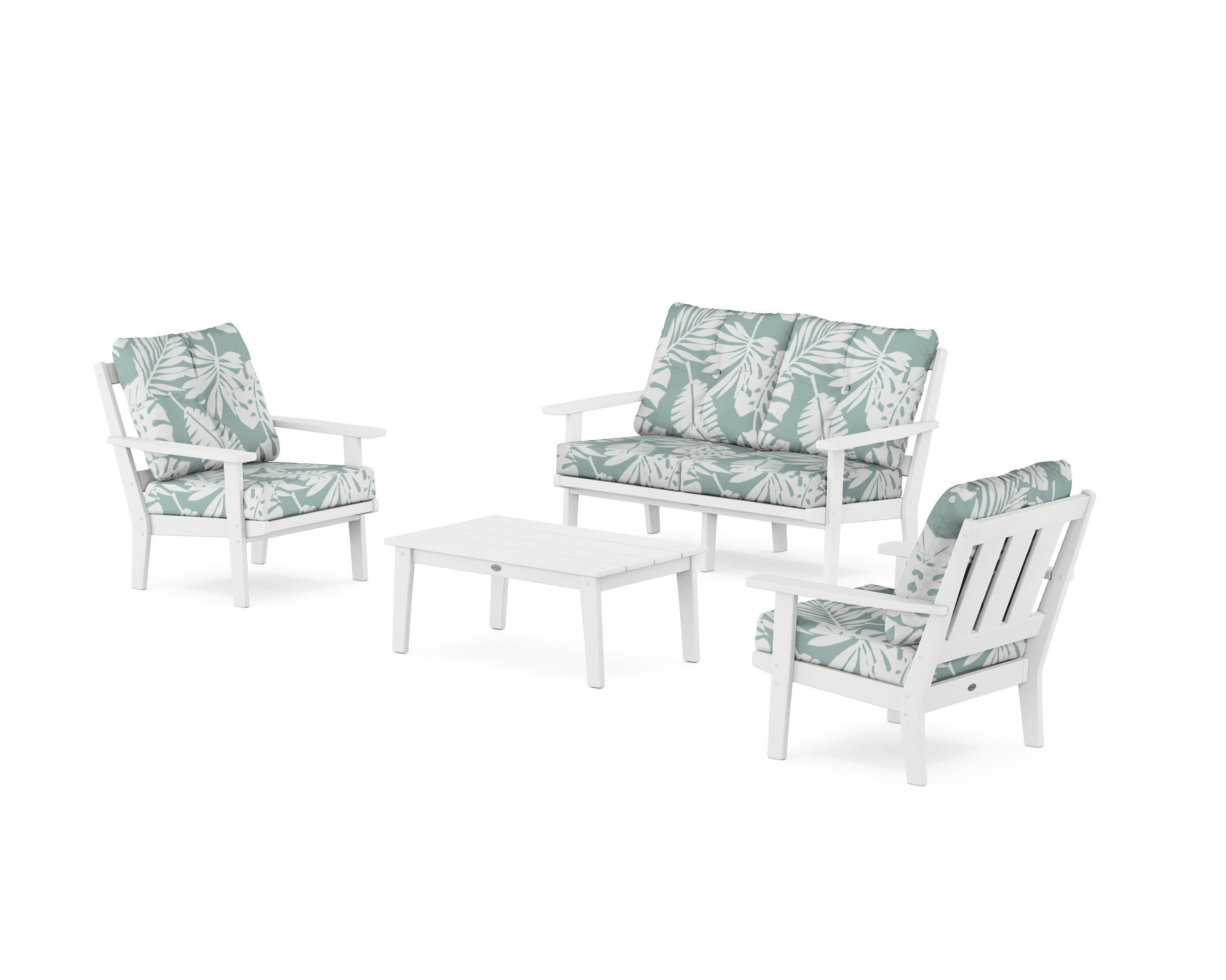 Oxford 4-Piece Deep Seating Set with Loveseat in White / Leaf Glacier Spa